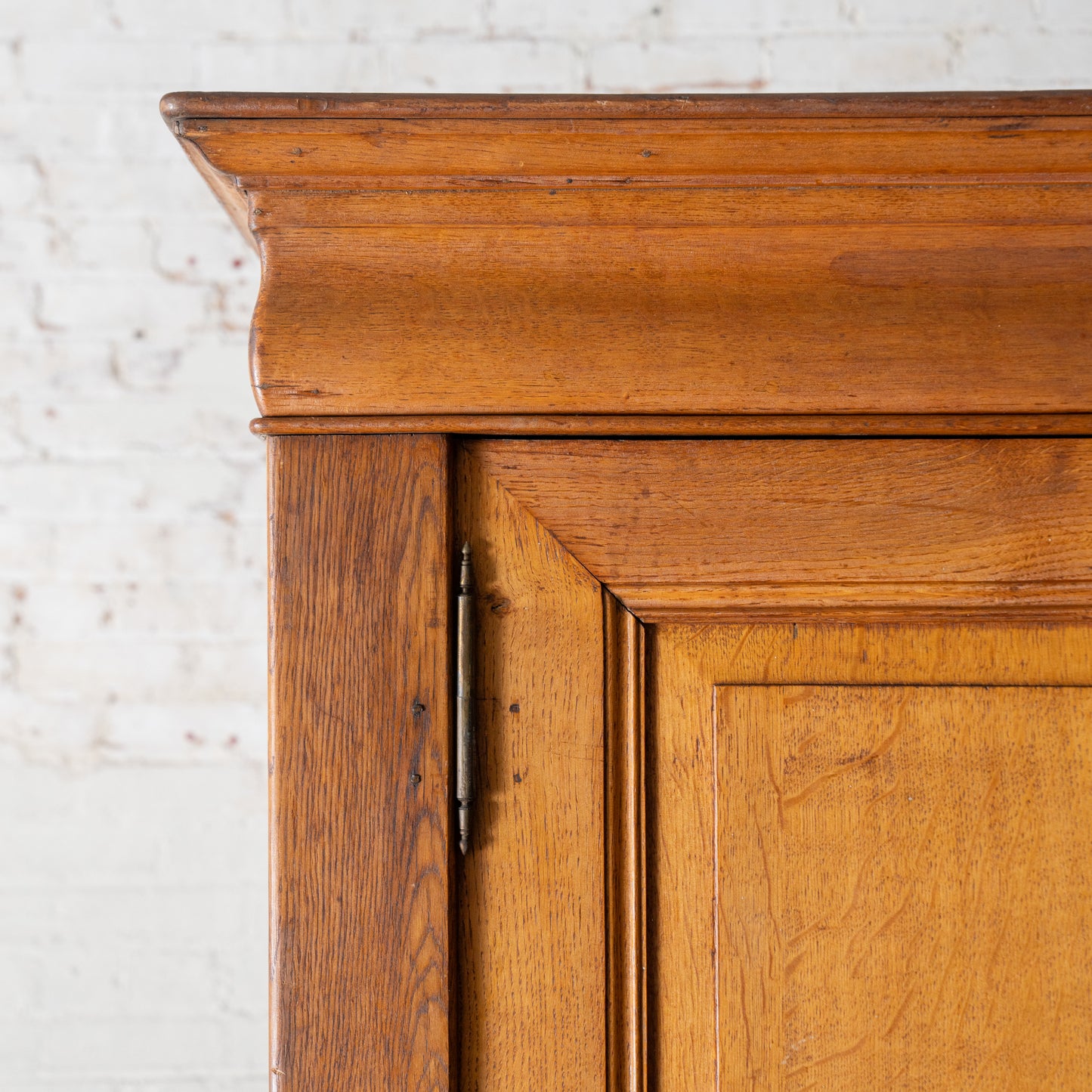 top corner detail view of Antique Solid Wood Armoire from the Netherlands