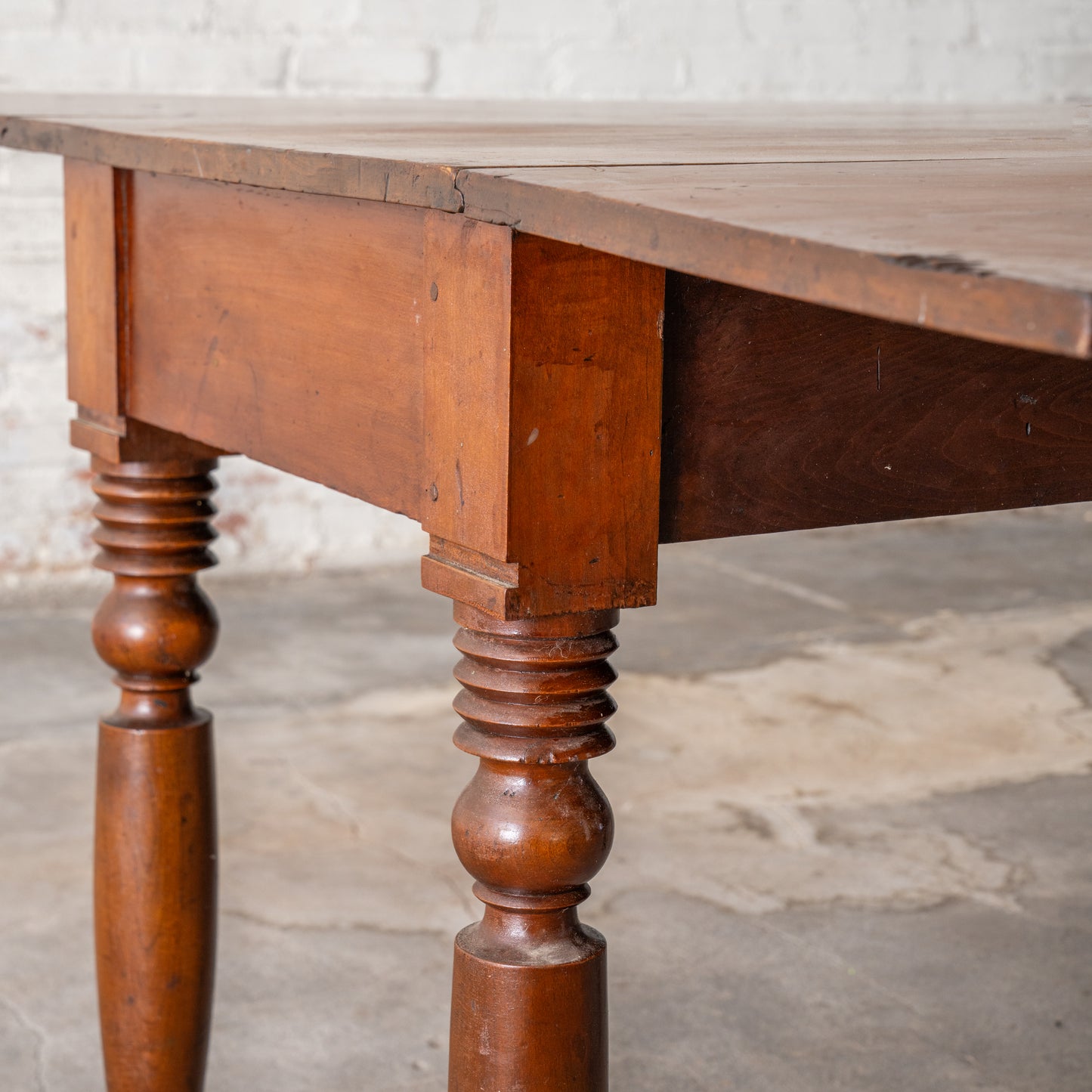 Antique Primitive Drop Leaf Table Circa 1830 legs and tabletop sideview