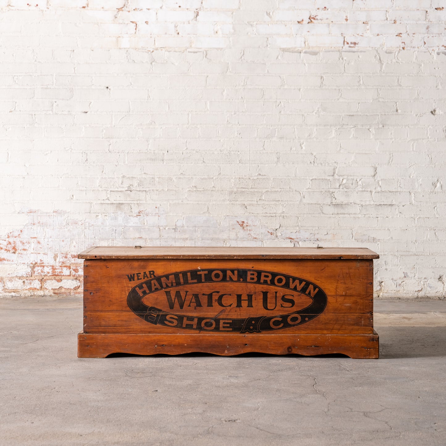 Antique Hamilton Brown Shoe Co. Wooden Trunk