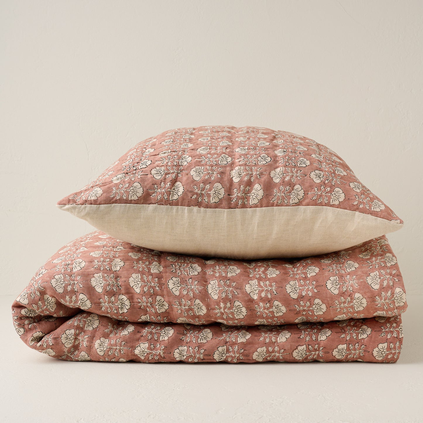 Stacked Flora Block Desert Clay Print Quilt and Pillow Sham