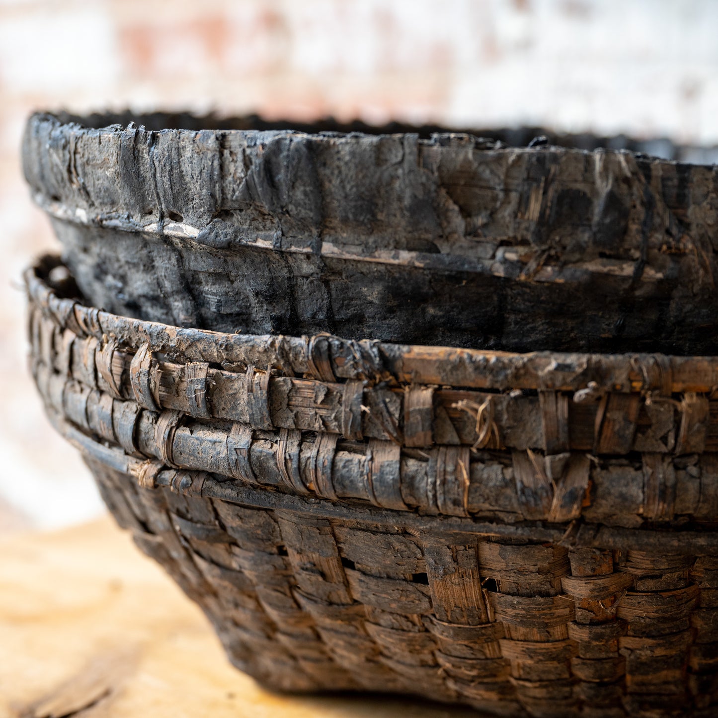 Found Wood Cane Basket close up