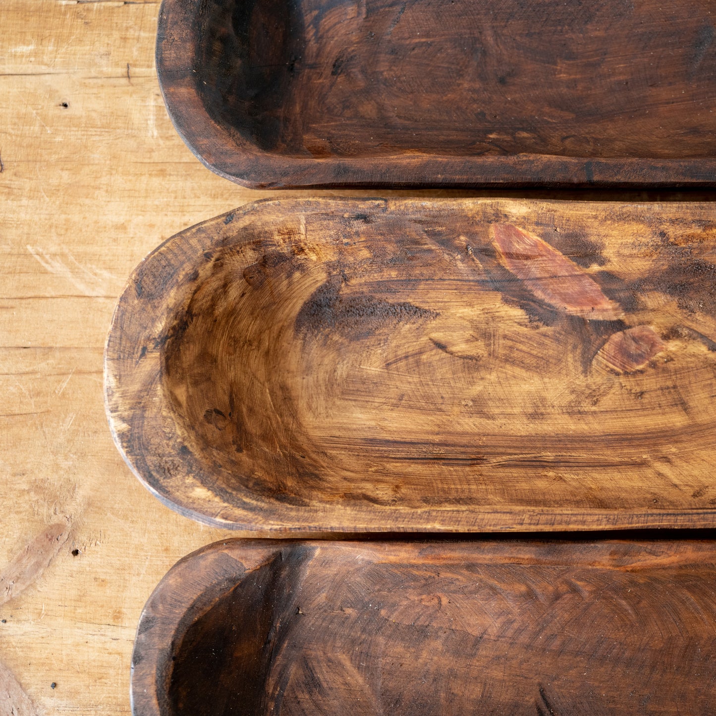 19" Found Wooden Dough Bowl top view