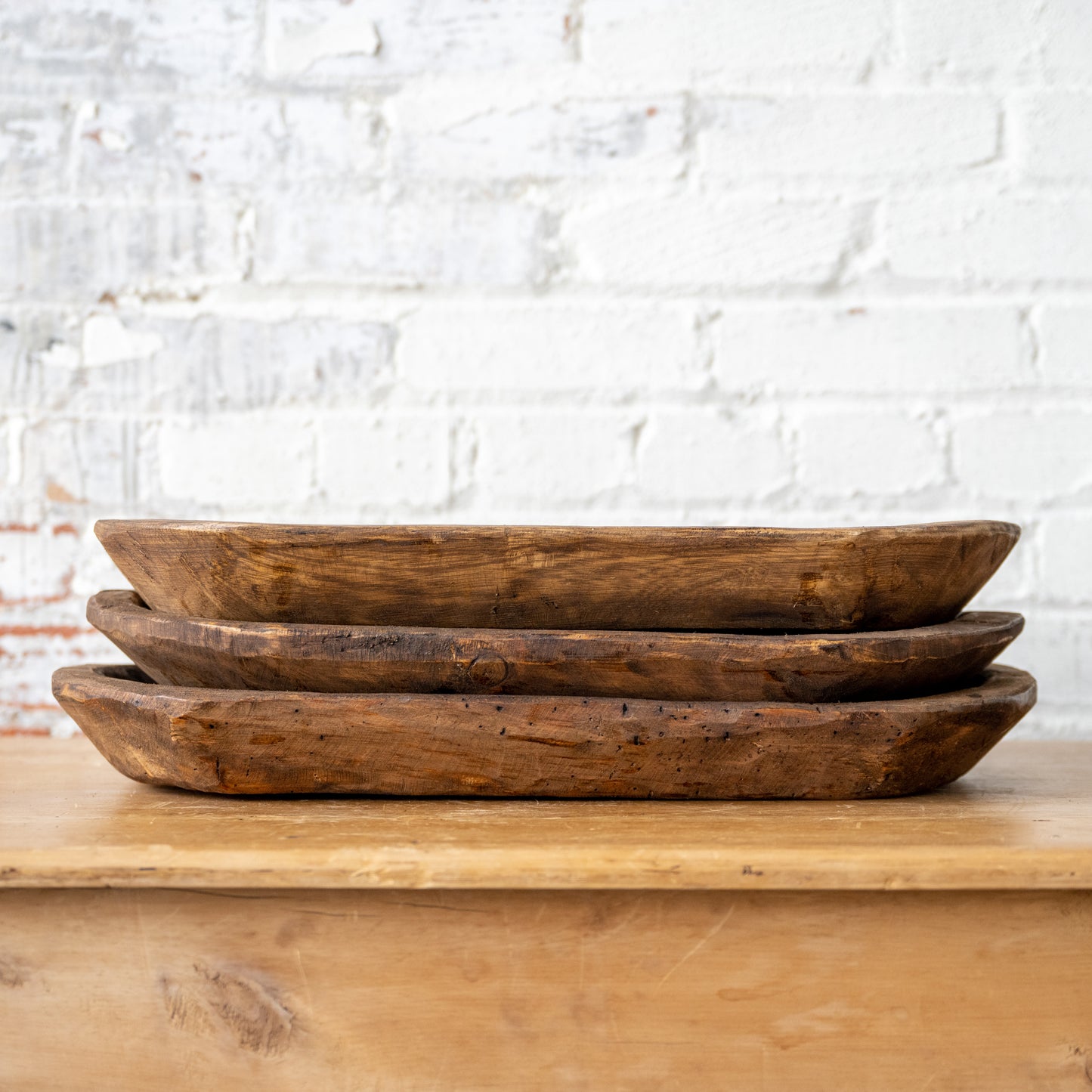 19" Found Wooden Dough Bowl stacked - side view