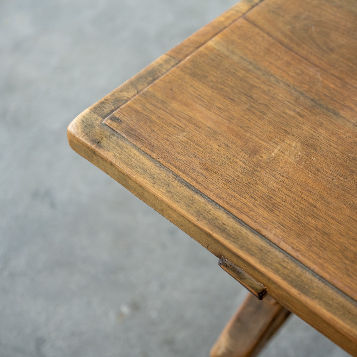 Antique Solid Oak Spanish Colonial Table close up of table top