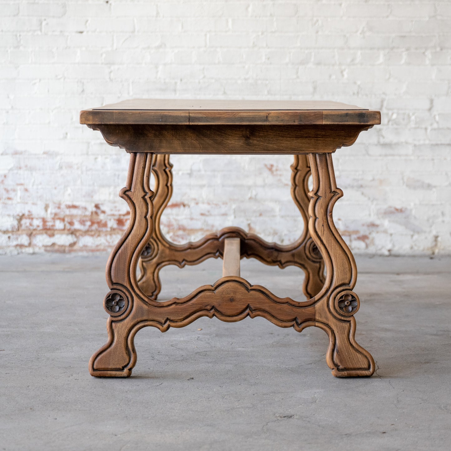 Antique Solid Oak Spanish Colonial Table side view