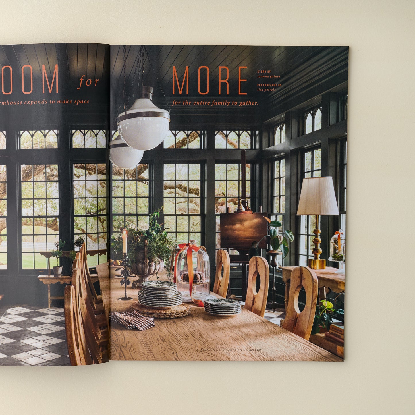 Magnolia Journal Fall 2025 shown open with photo of dining room