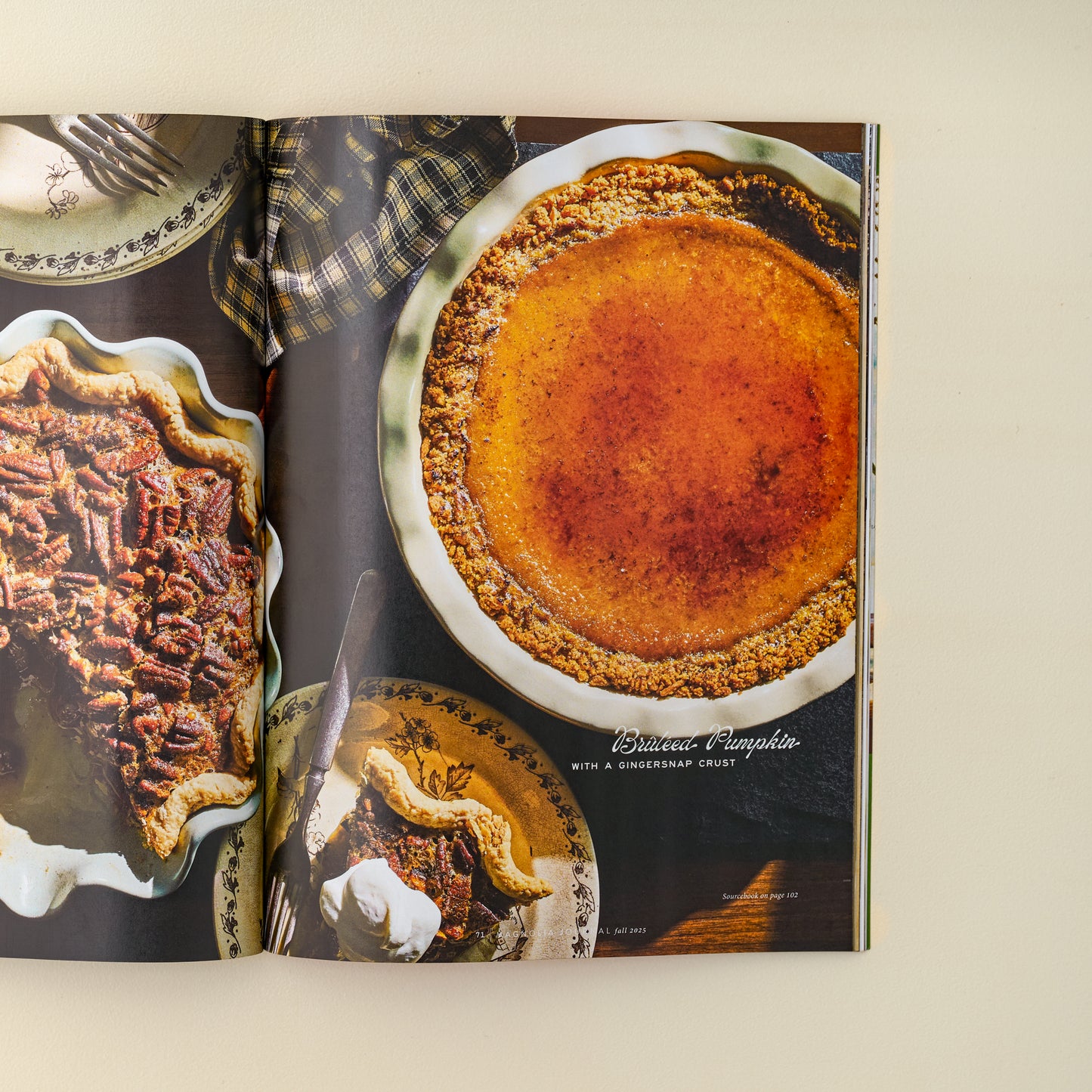 Magnolia Journal Fall 2025 shown open to bruleed pumpkin recipe