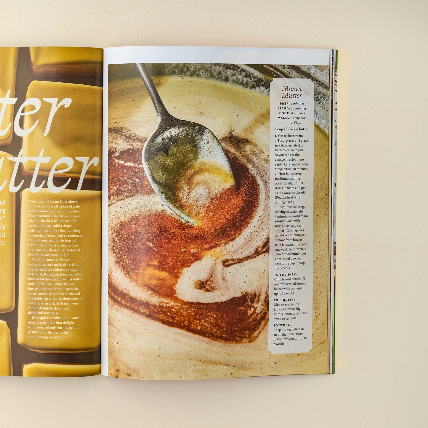 Magnolia Journal Fall 2025 shown open to brown butter recipe