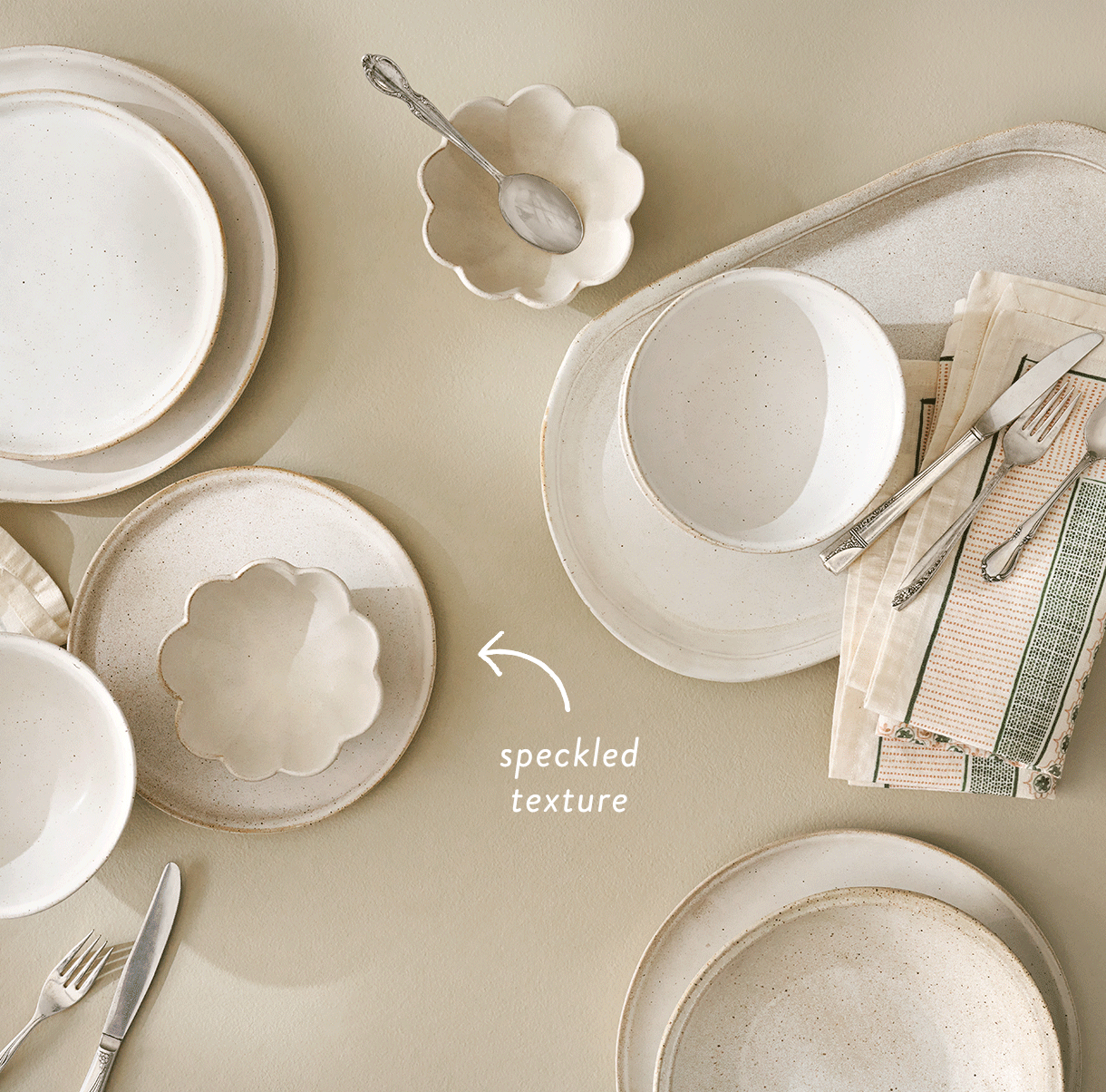 shop our French gray and speckled white tabletop collection