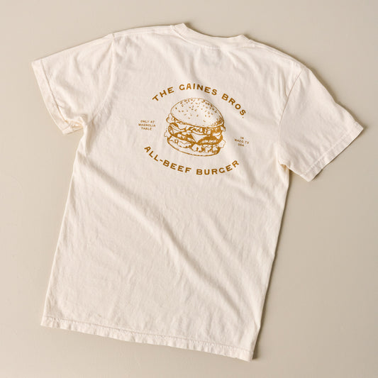 Back of Gaines Bros Burger Ivory Tee