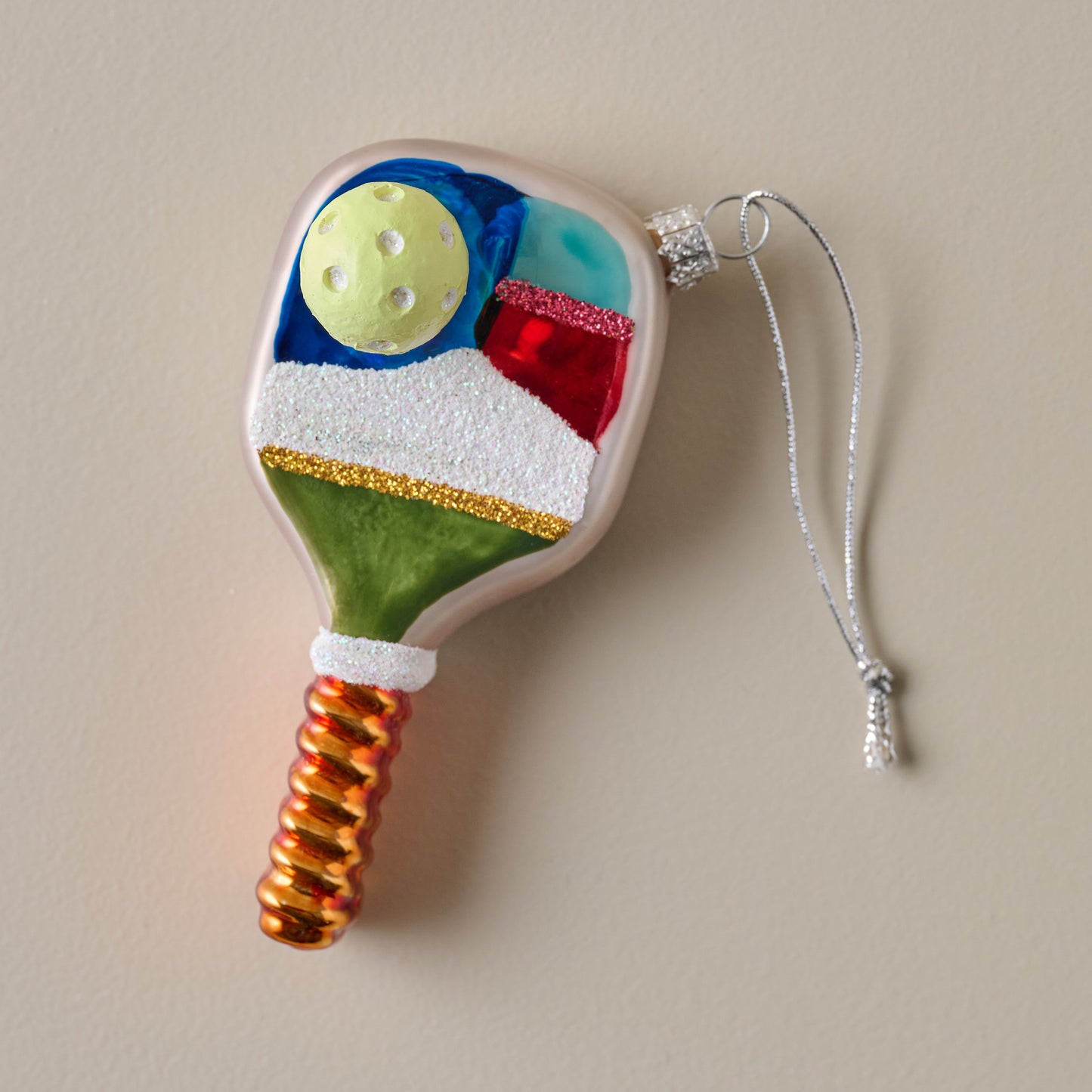 Painted Glass Pickleball Ornament