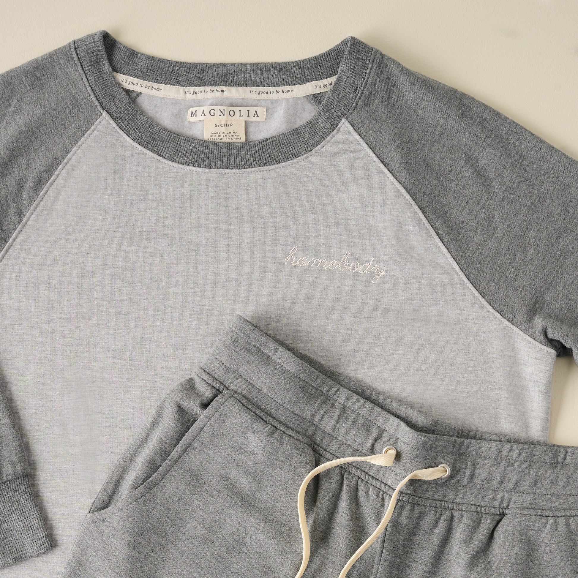 Homebody Grey Colorblocked Crewneck Loungewear Set close up