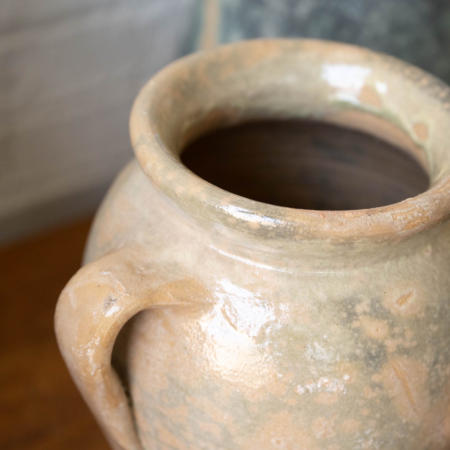 Found Blue Amphora close up of top