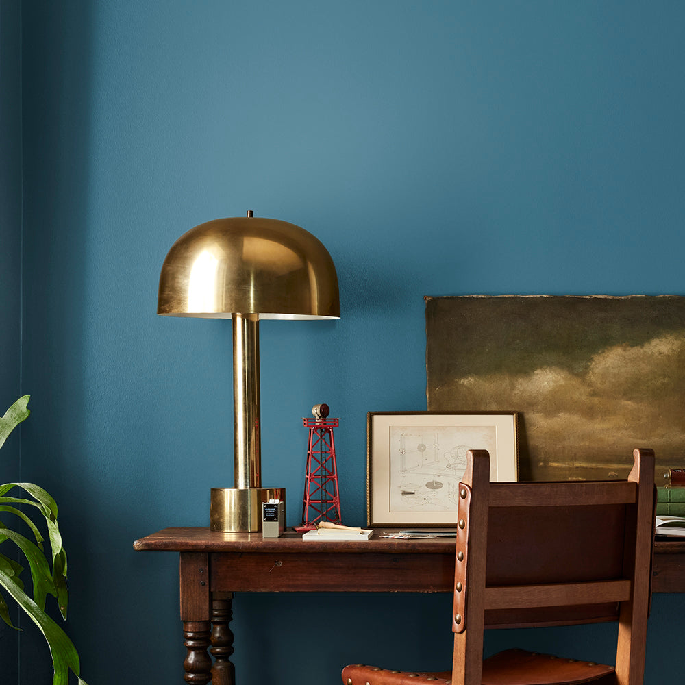 true blue paint color named superior shown painted on bedroom wall