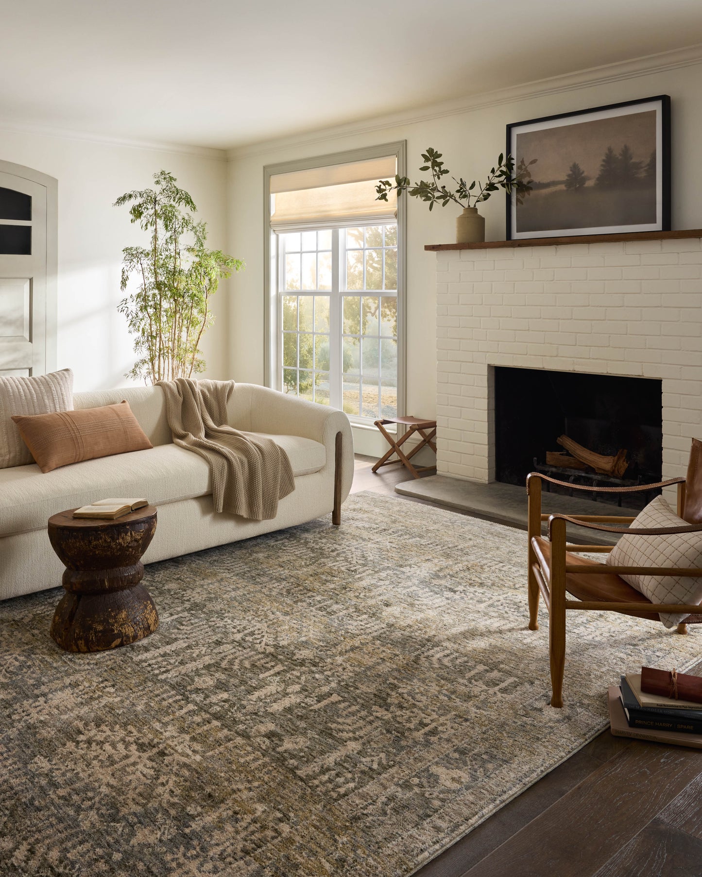 Junie Moss Natural Rug shown in bright living room
