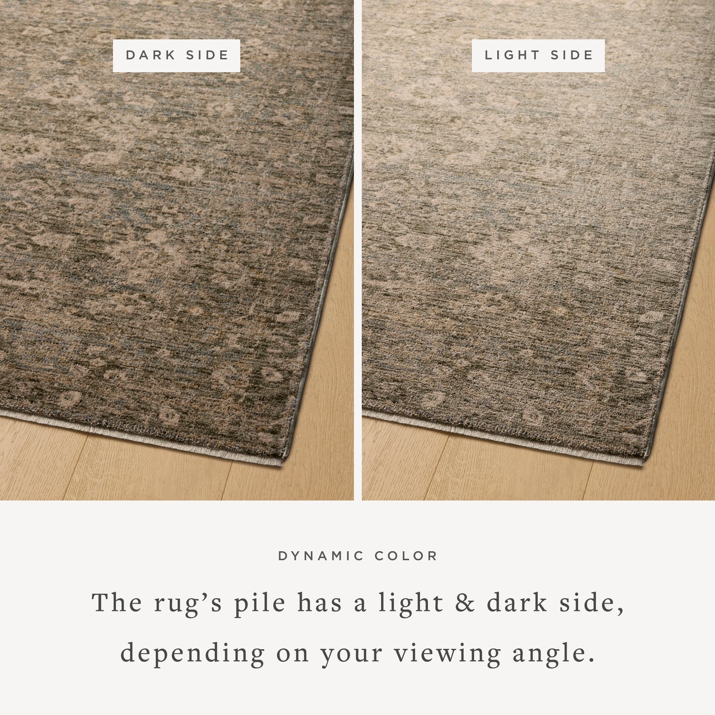 Junie Lagoon Natural Rug shown from two different viewing angles