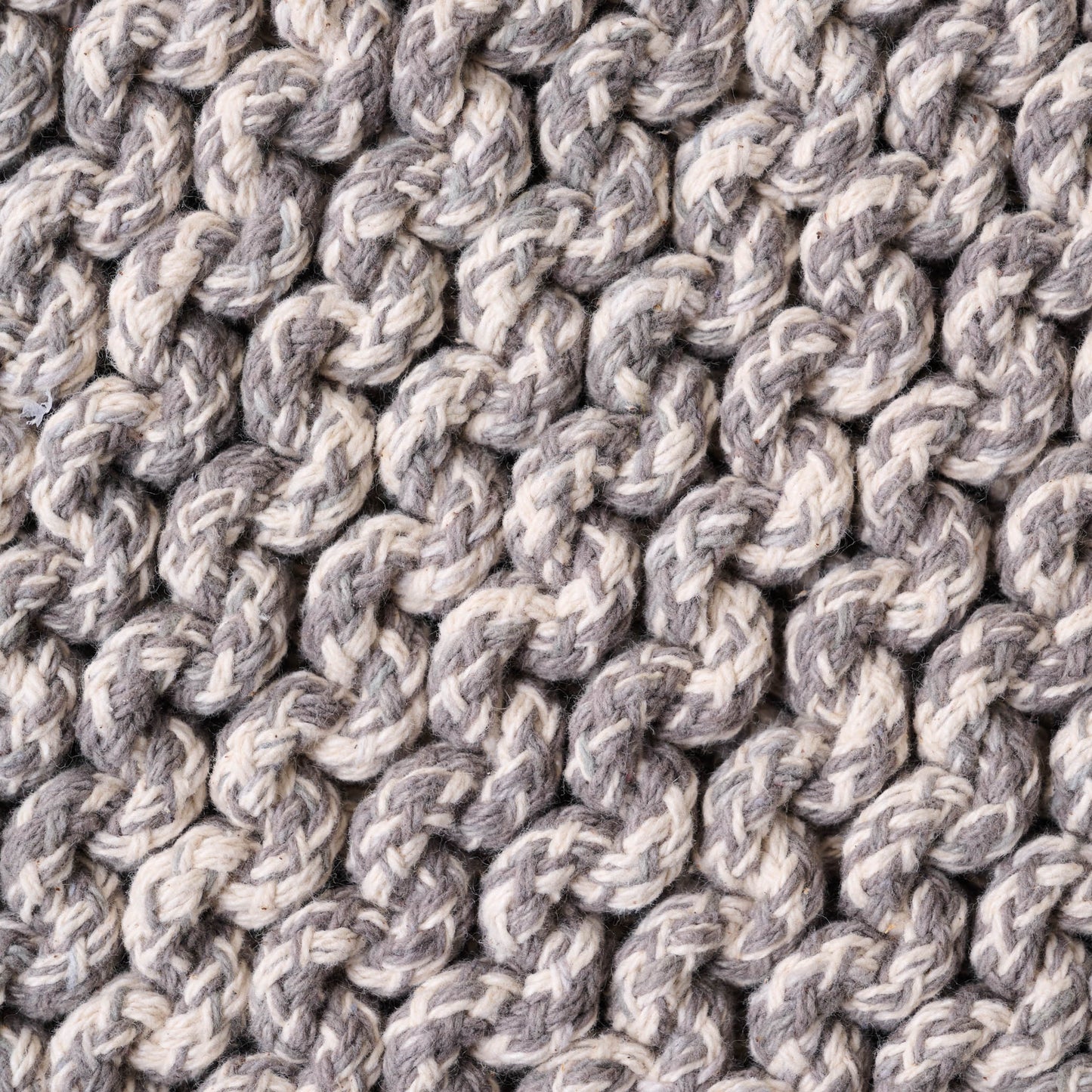 Heathered Hand Crocheted Pot Holder close up of grey stitching