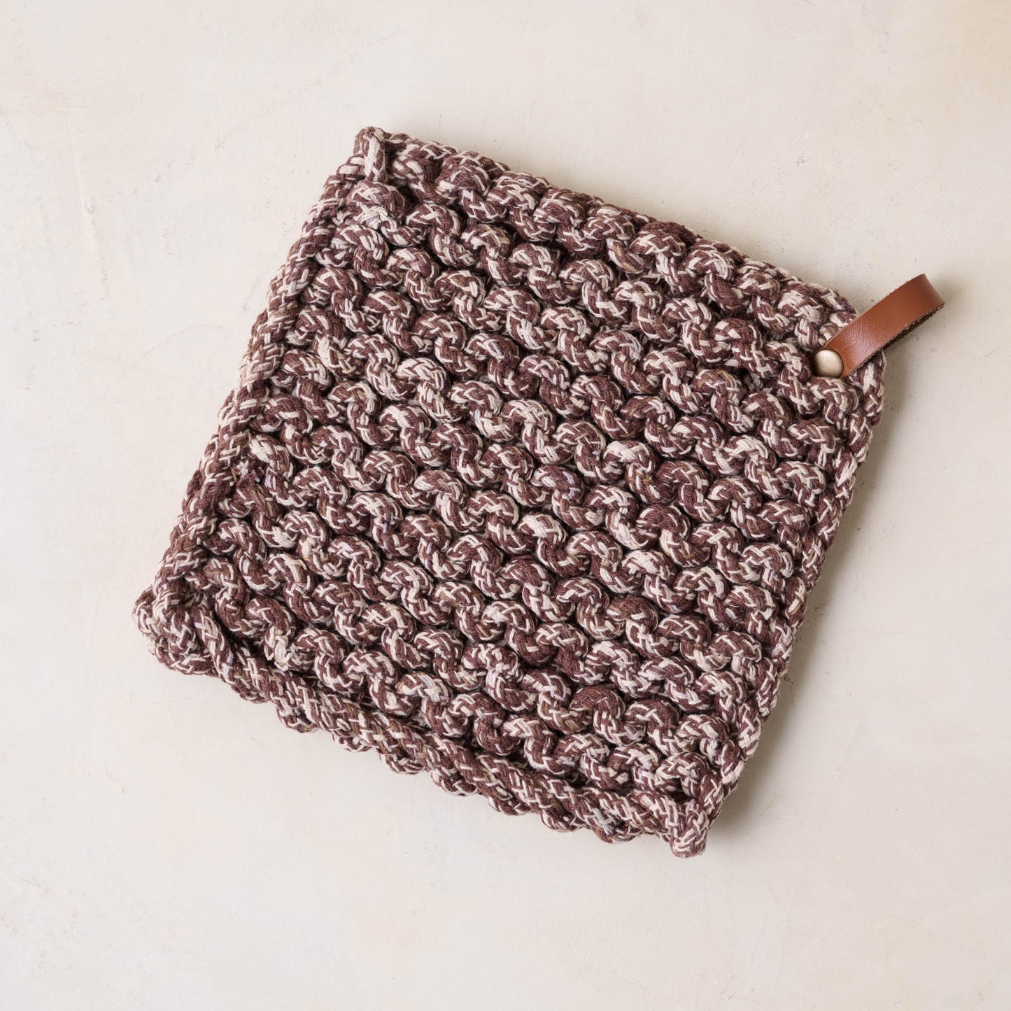 Heathered Hand Crocheted Pot Holder in brown