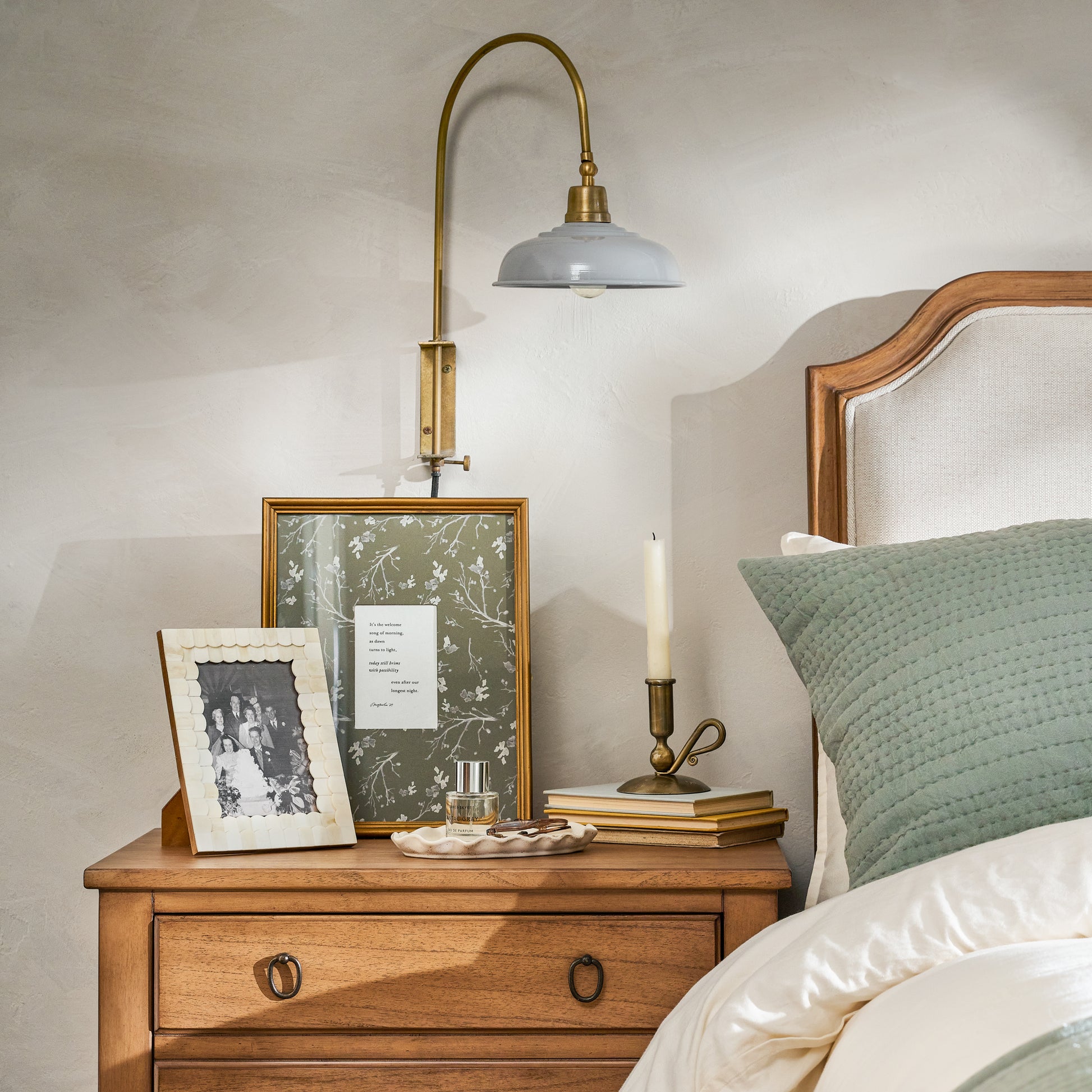 Brass Wright Taper Holder on a nightstand