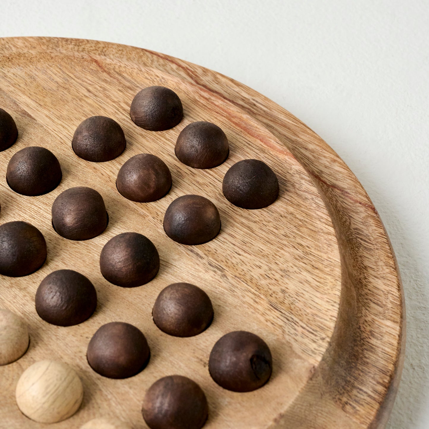 Wooden Solitaire Game Board up close