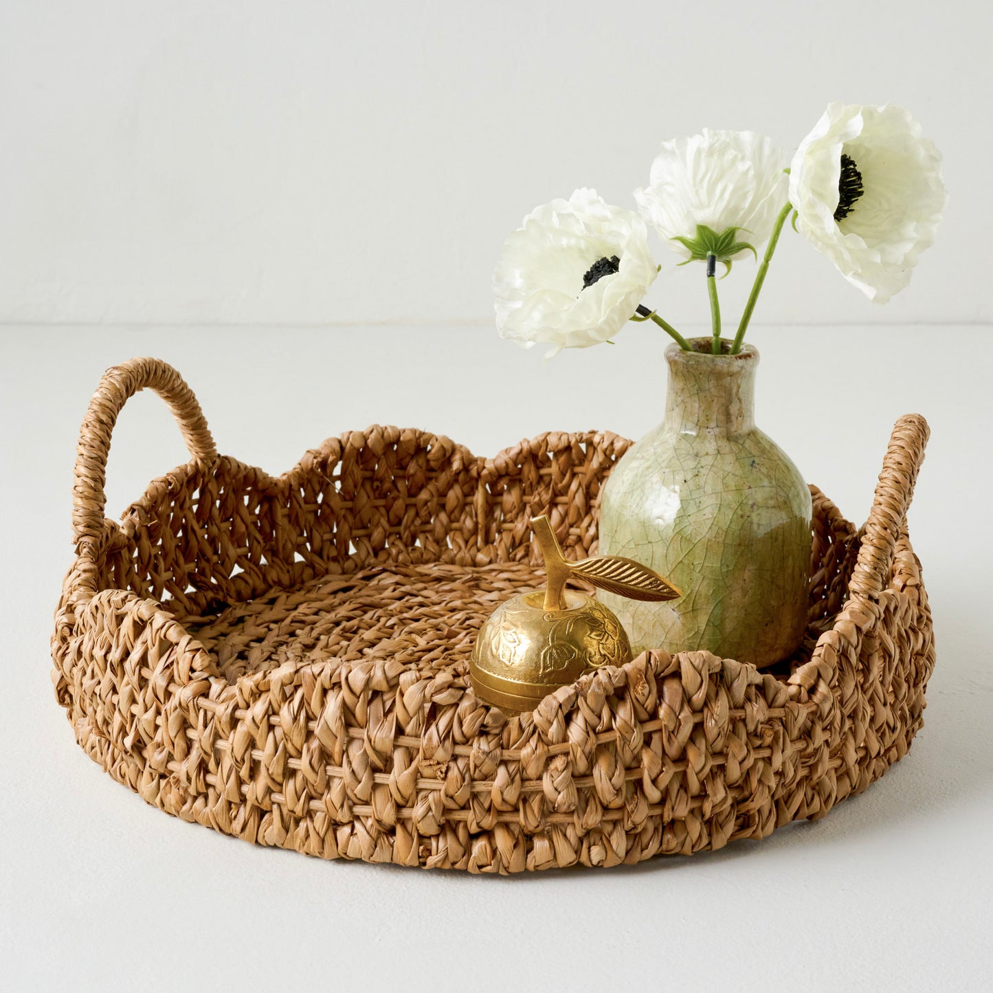 Bottle Blair Crackle Glaze Bud Vase shown with florals styled on tray