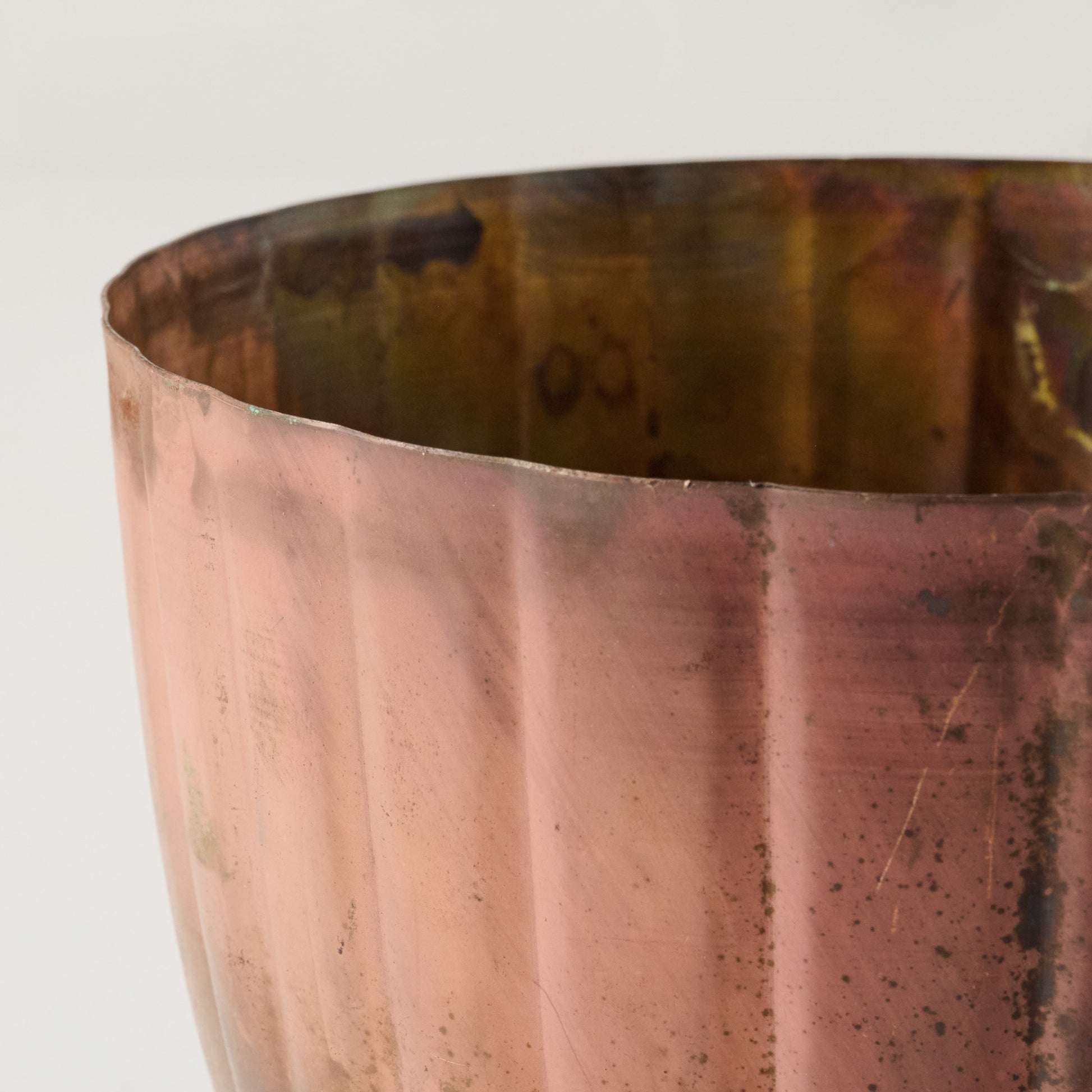 Aged Copper Planter up close