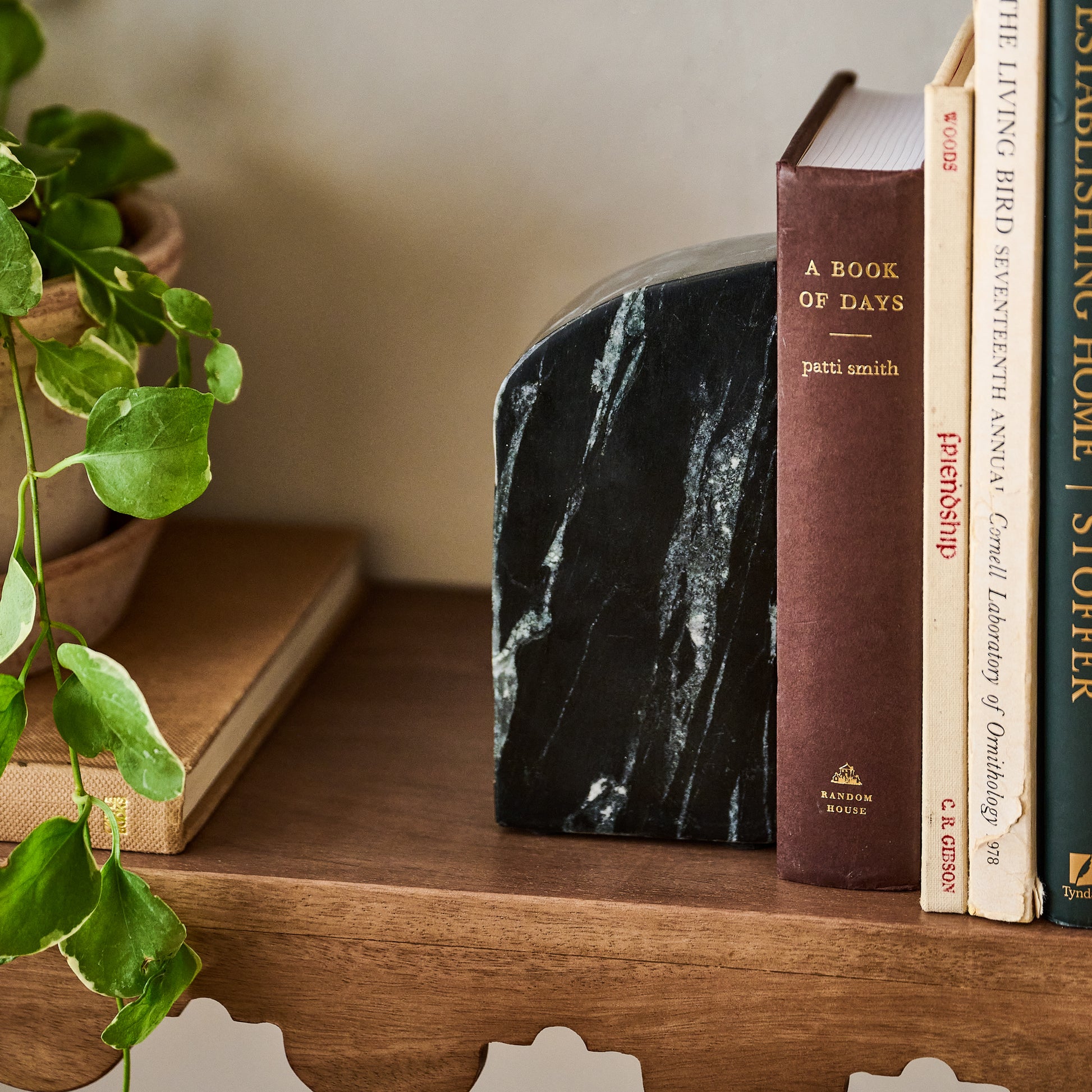 Mattlage Arched Marble Bookends shown on shelf