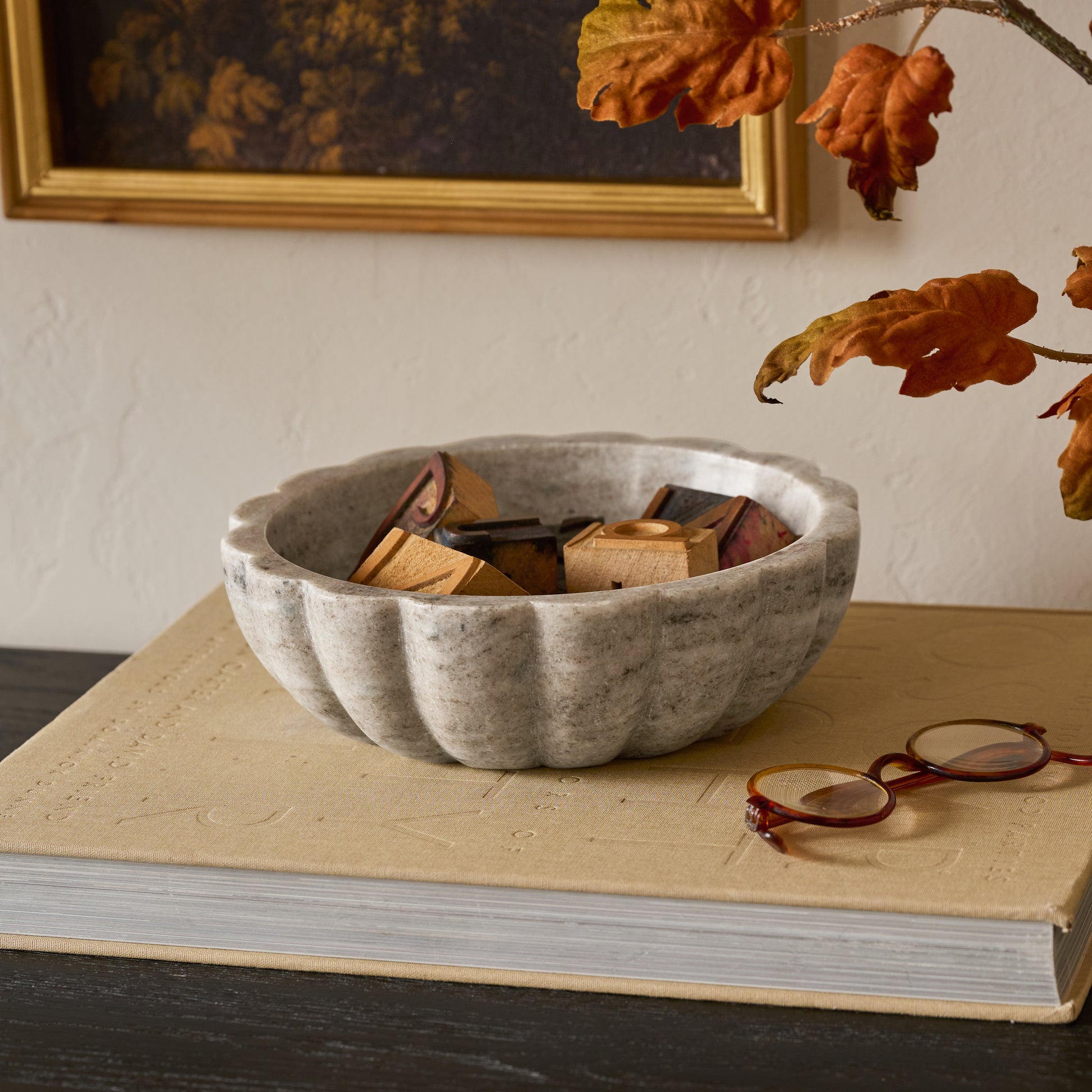 Foster Marble Scalloped Bowl shown styled