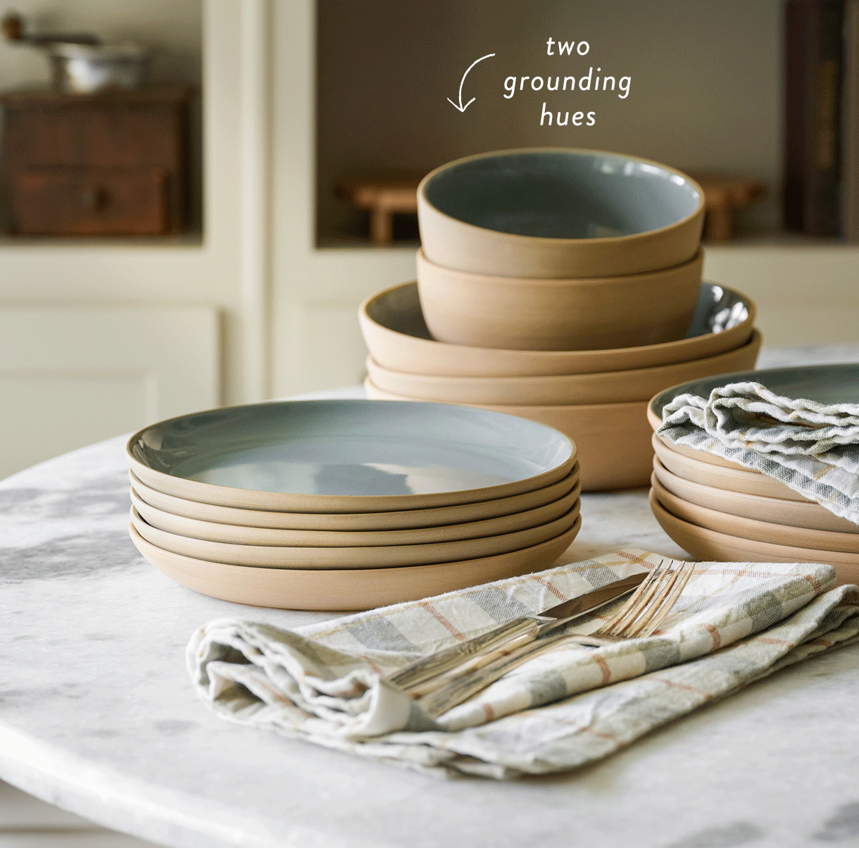shop our lakelynn tabletop collection in blue and white tones
