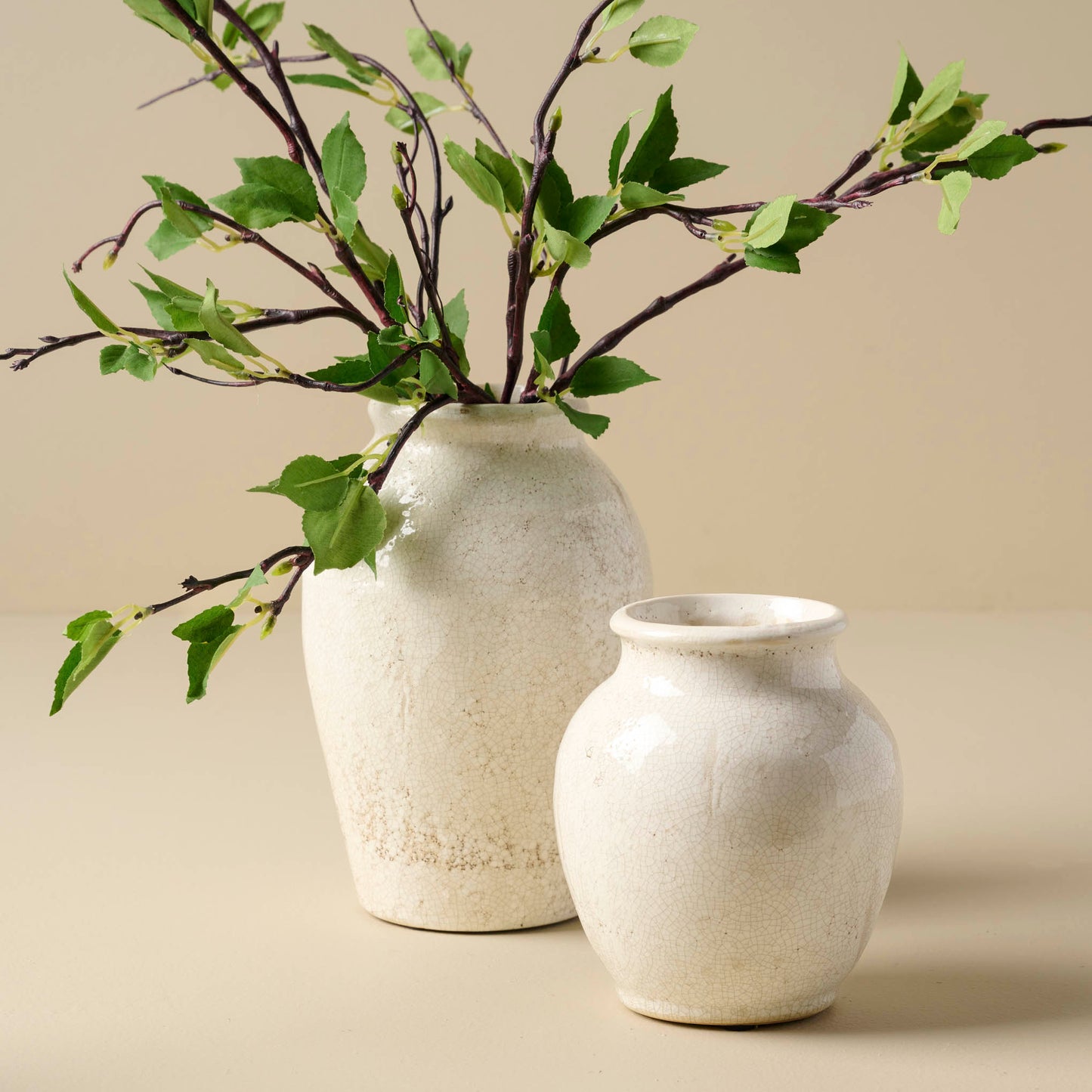 Marie Distressed Crackle Vase in both sizes with branches