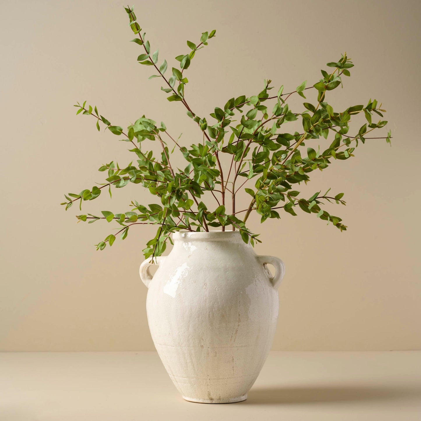 Oversized Distressed White Crackle Vase with branches