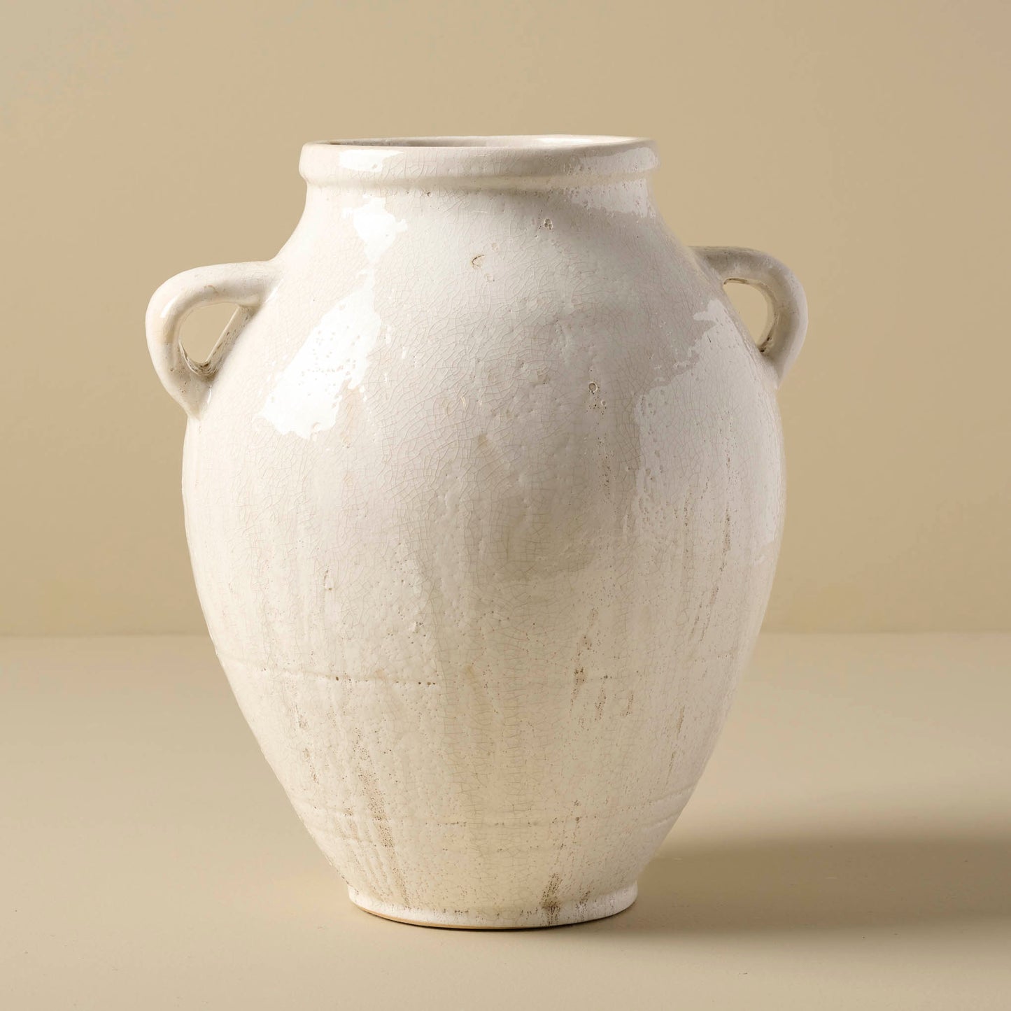 Oversized Distressed White Crackle Vase