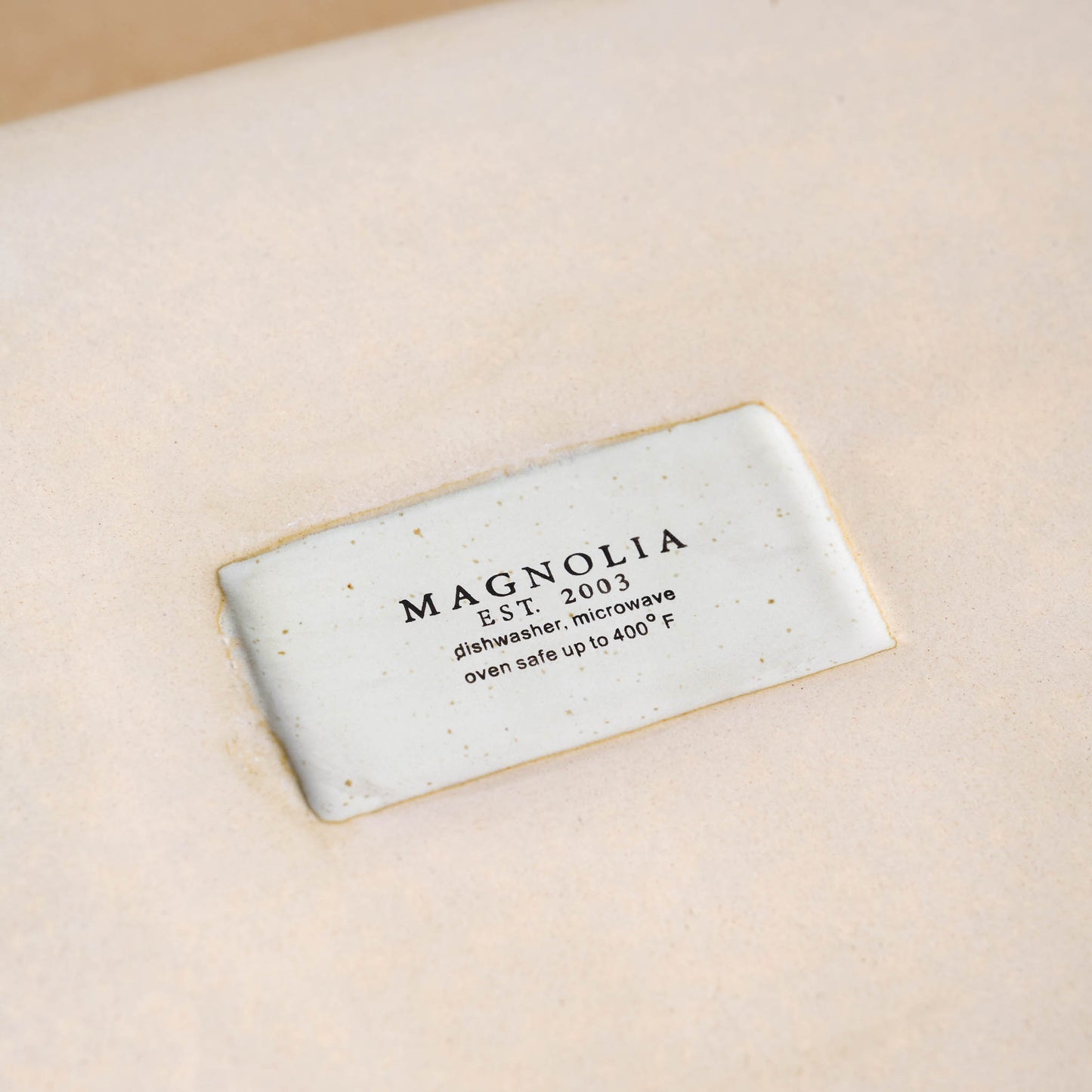 French Grey Baking Dish Set magnolia logo on bottom with dishwashing and microwave instructions