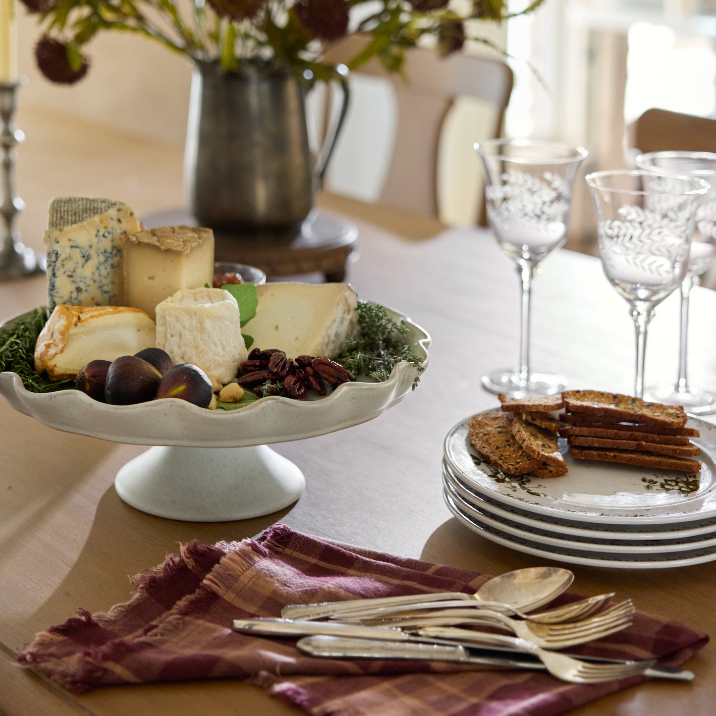 French Grey Ruffle Cake Stand with Dome with cheese