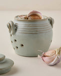 French Grey Garlic Keeper shown with garlic