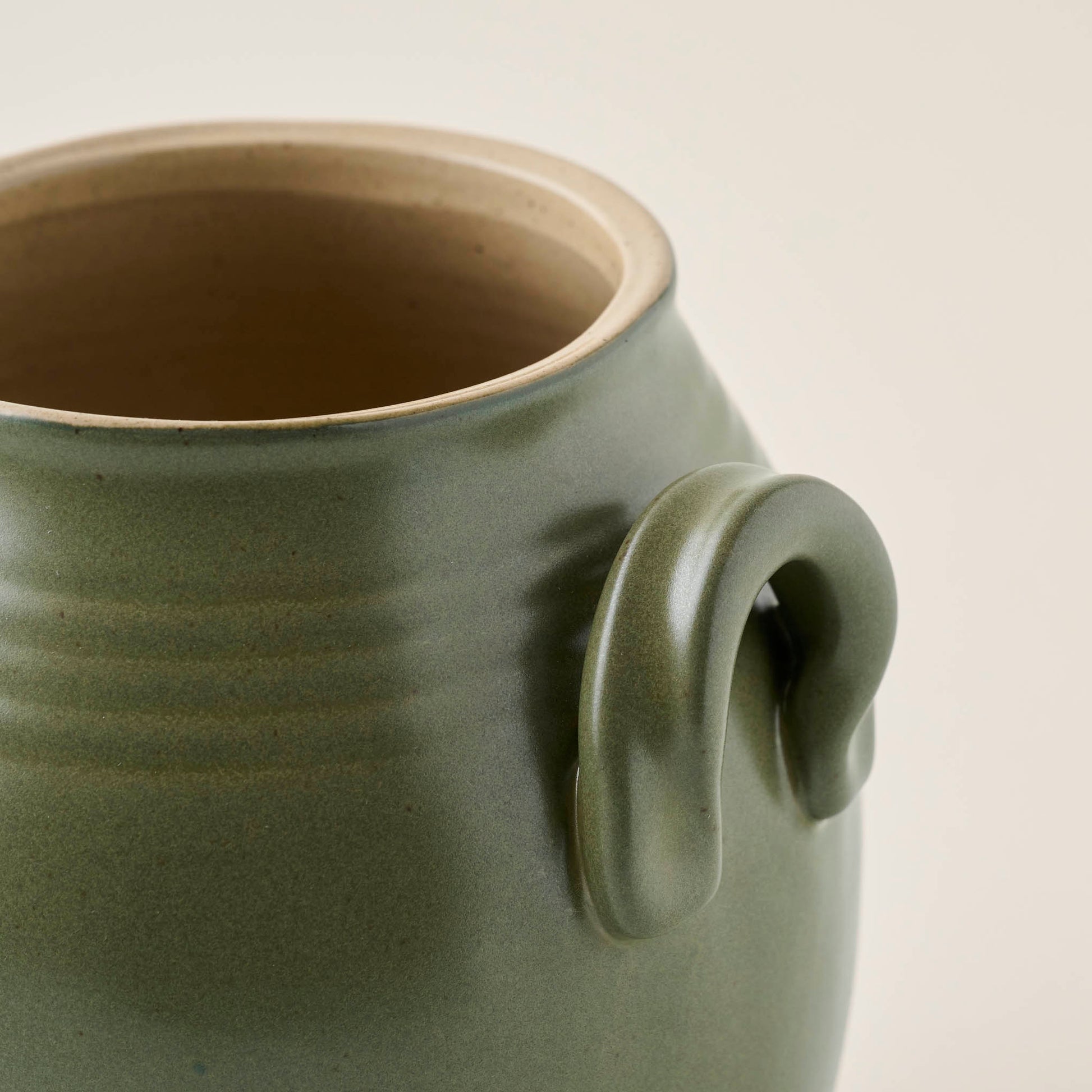 Vintage-Inspired Sage Green Utensil Crock up close
