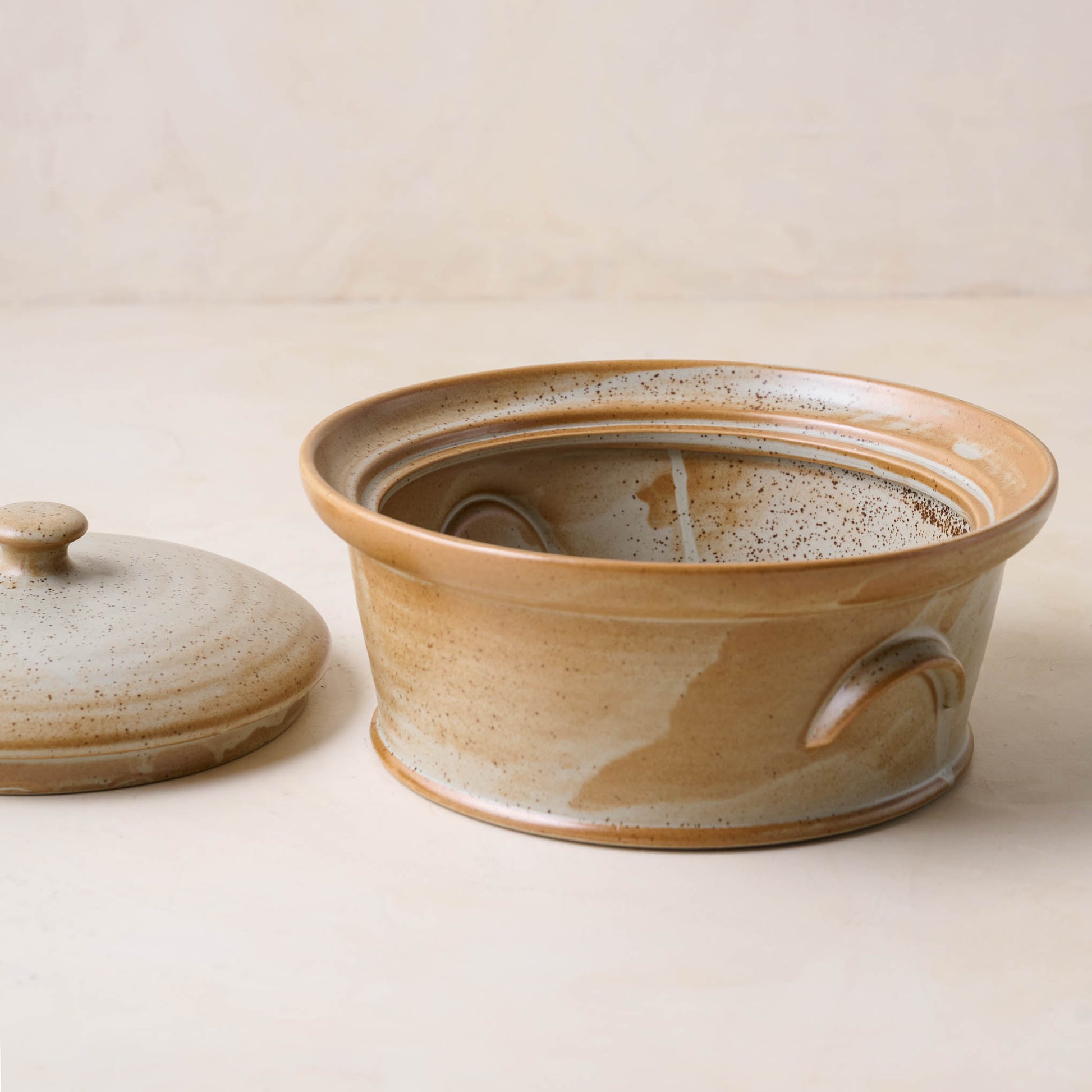 French Grey Reduction Fire Baker with lid removed