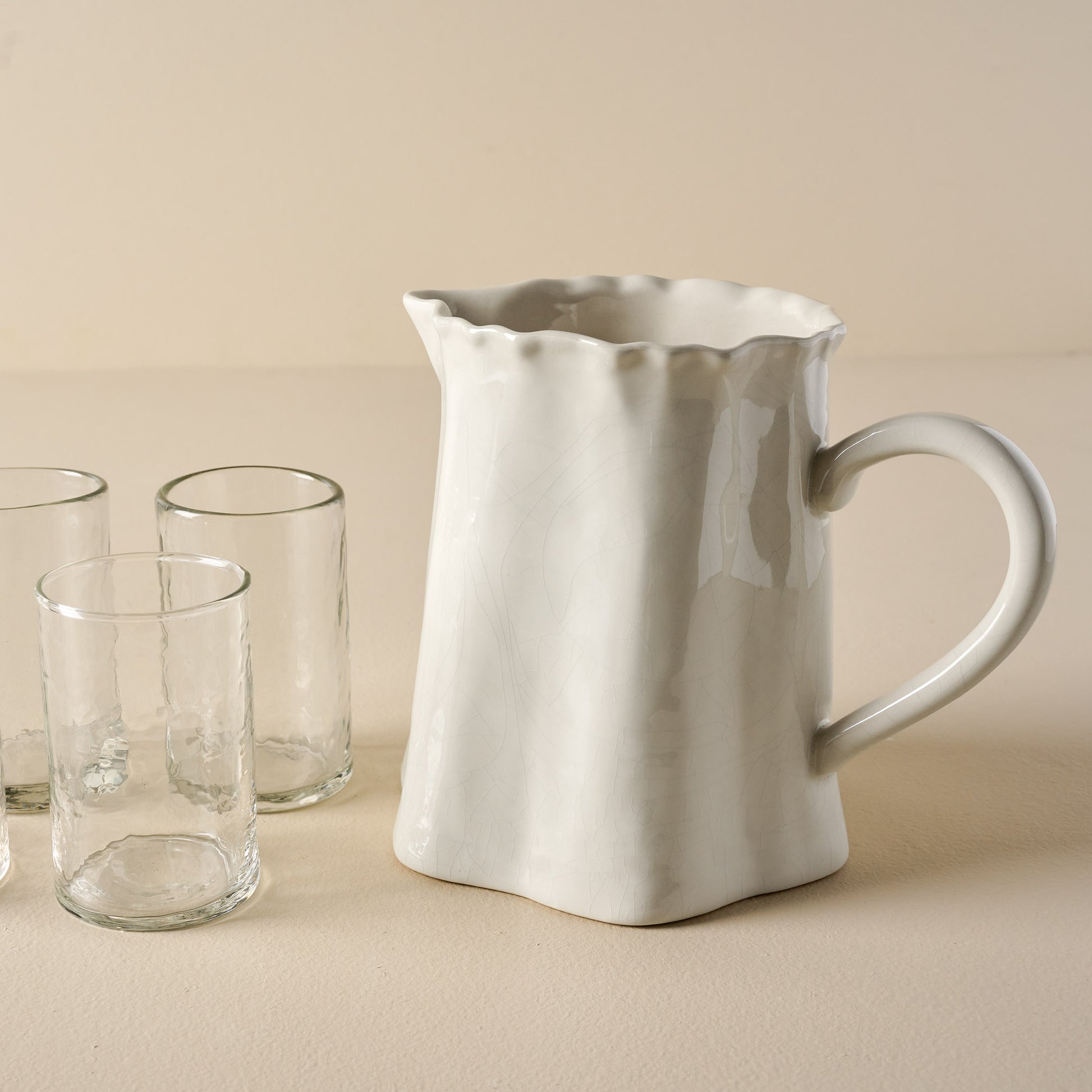 Vintage-Inspired Crackle Pitcher with water glasses