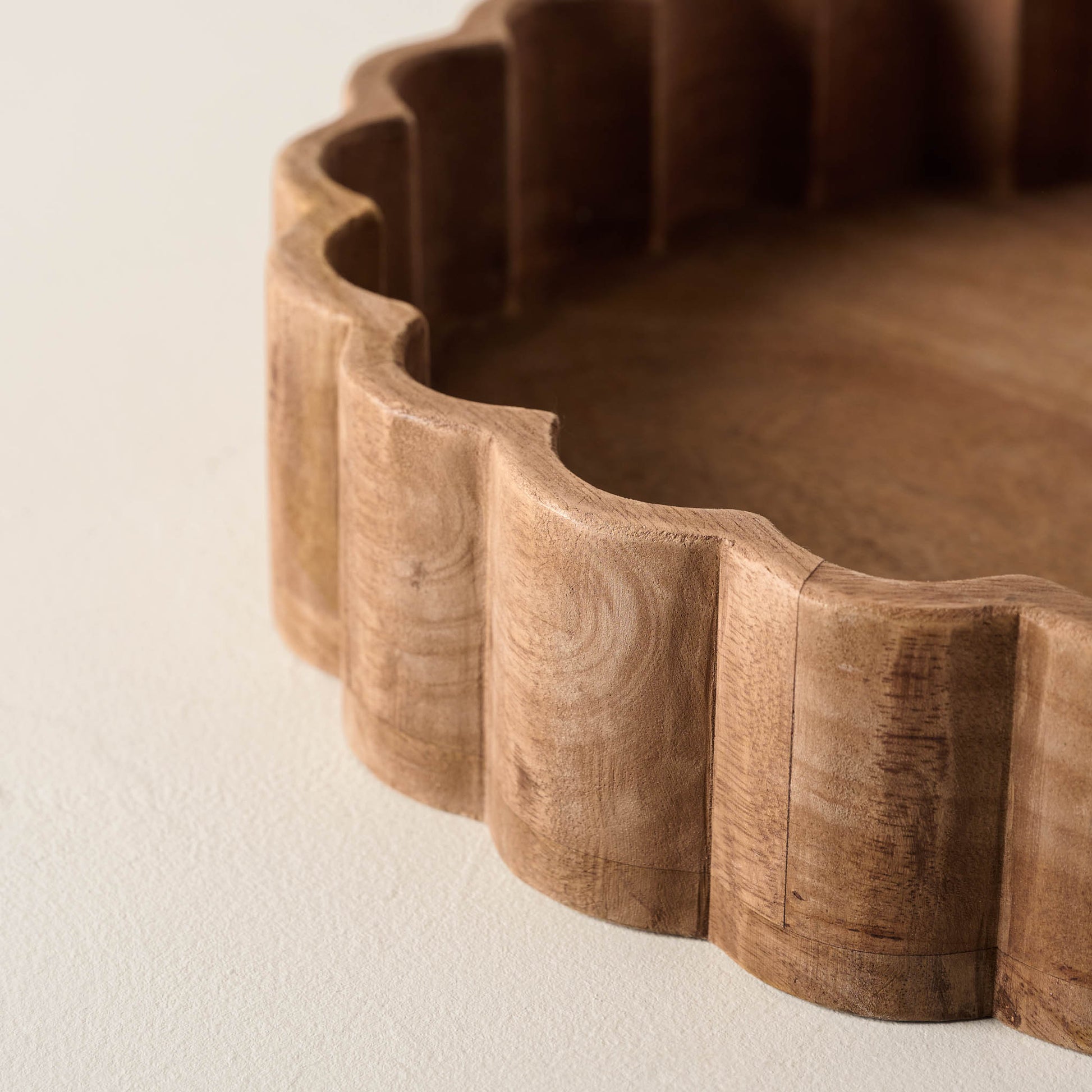 Antiqued Wood Scalloped Tray close up