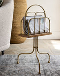 Antique Brass and Wood Media Stand in a room