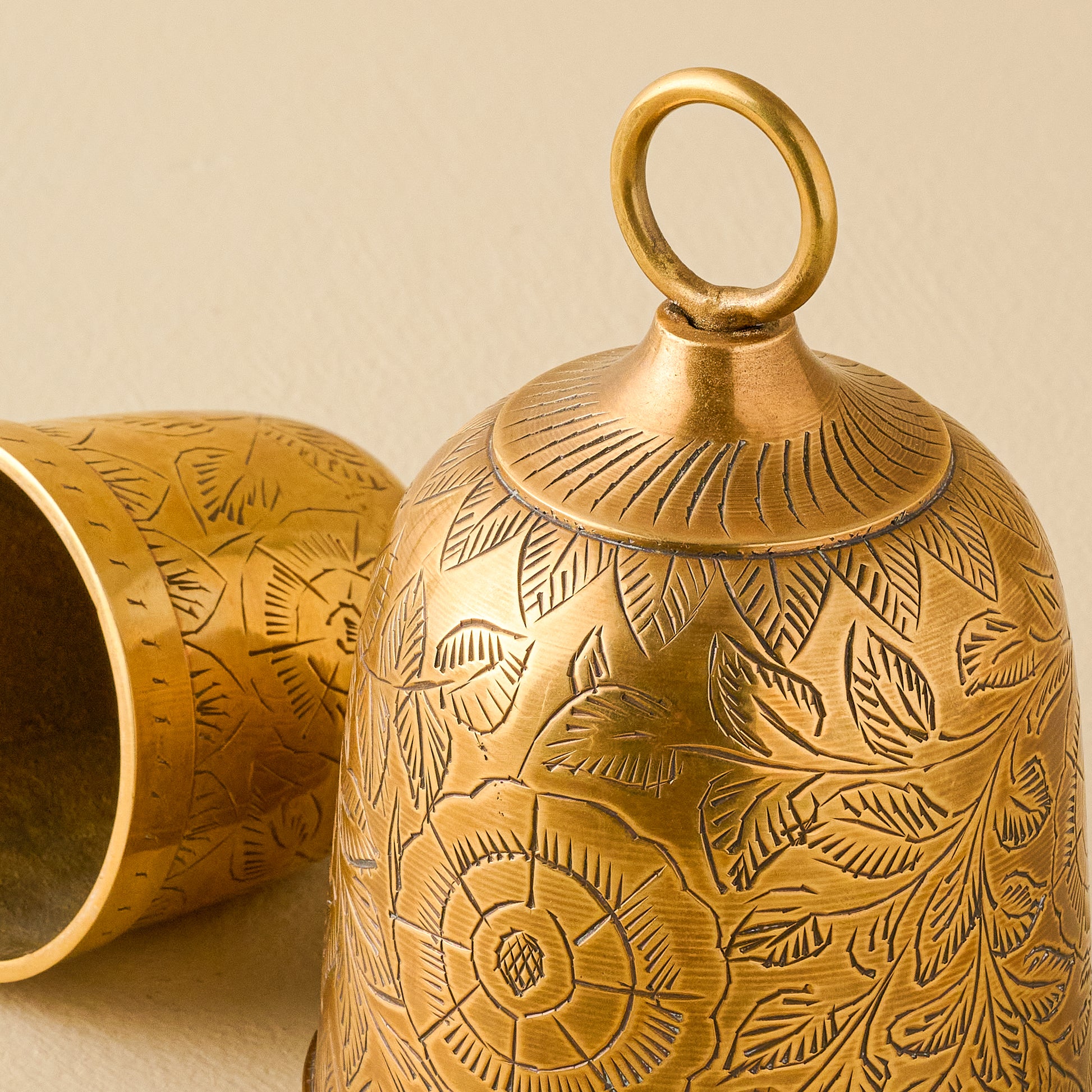 Gigi Etched Brass Bell close up