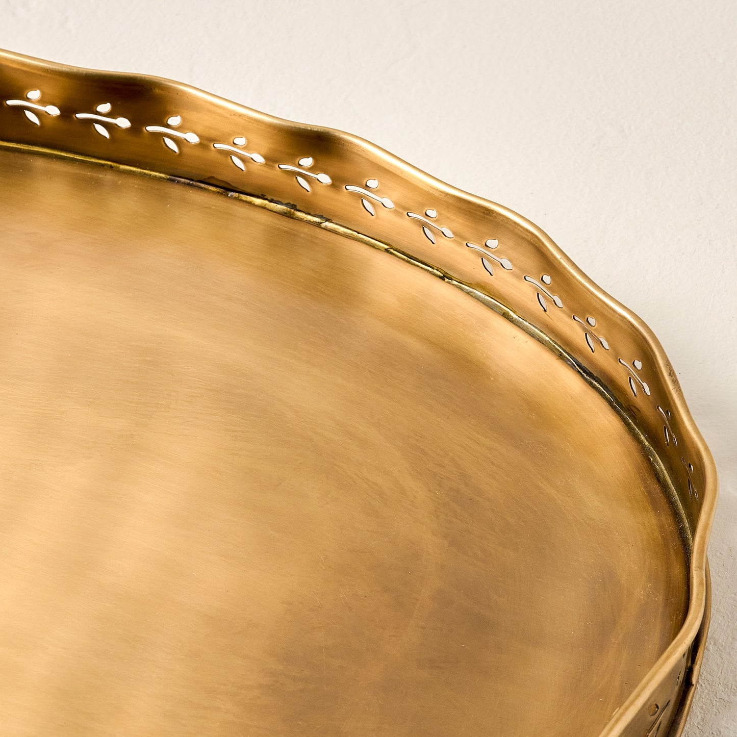 Floral Antique Brass Tray up close