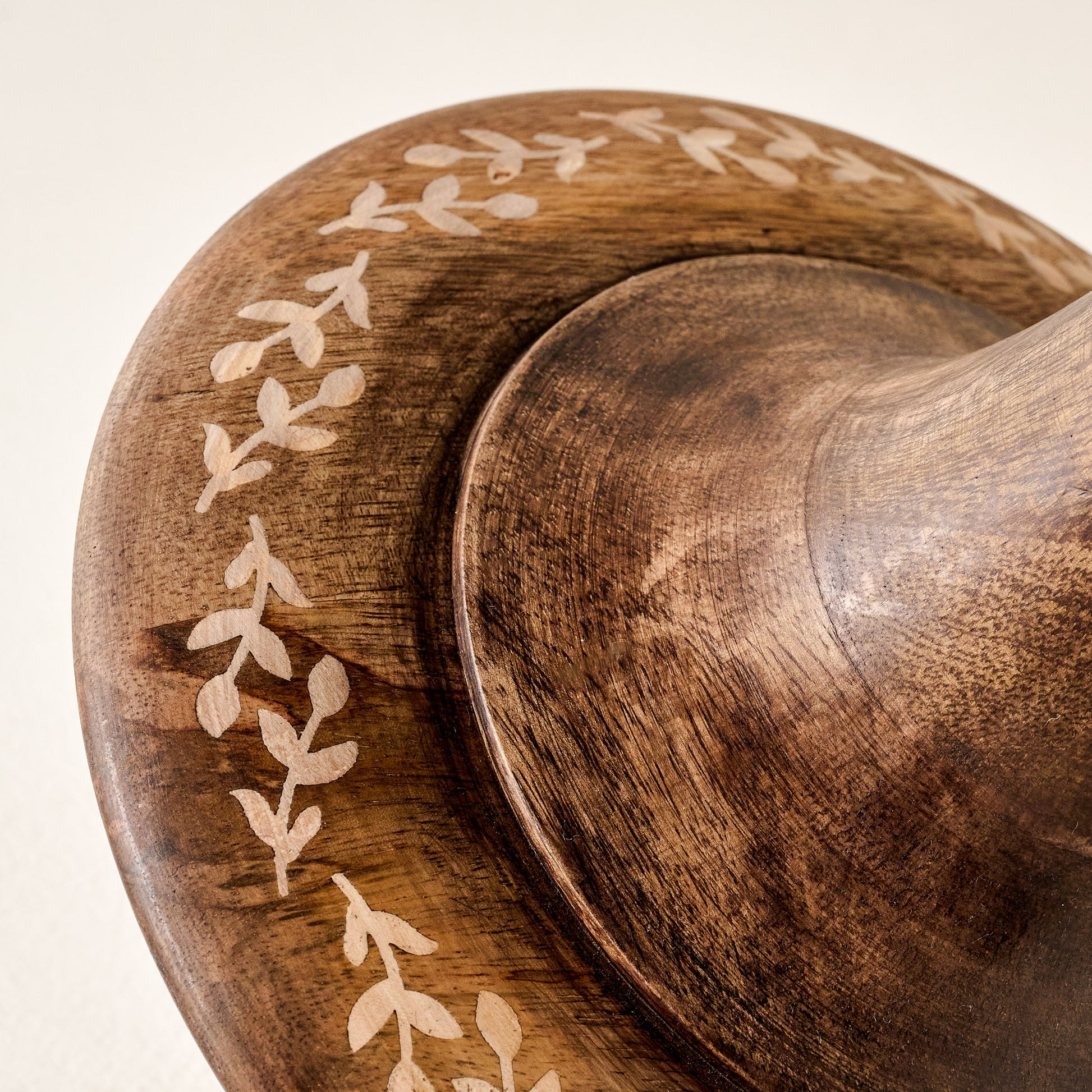 Small Etched Wood Spinner up close