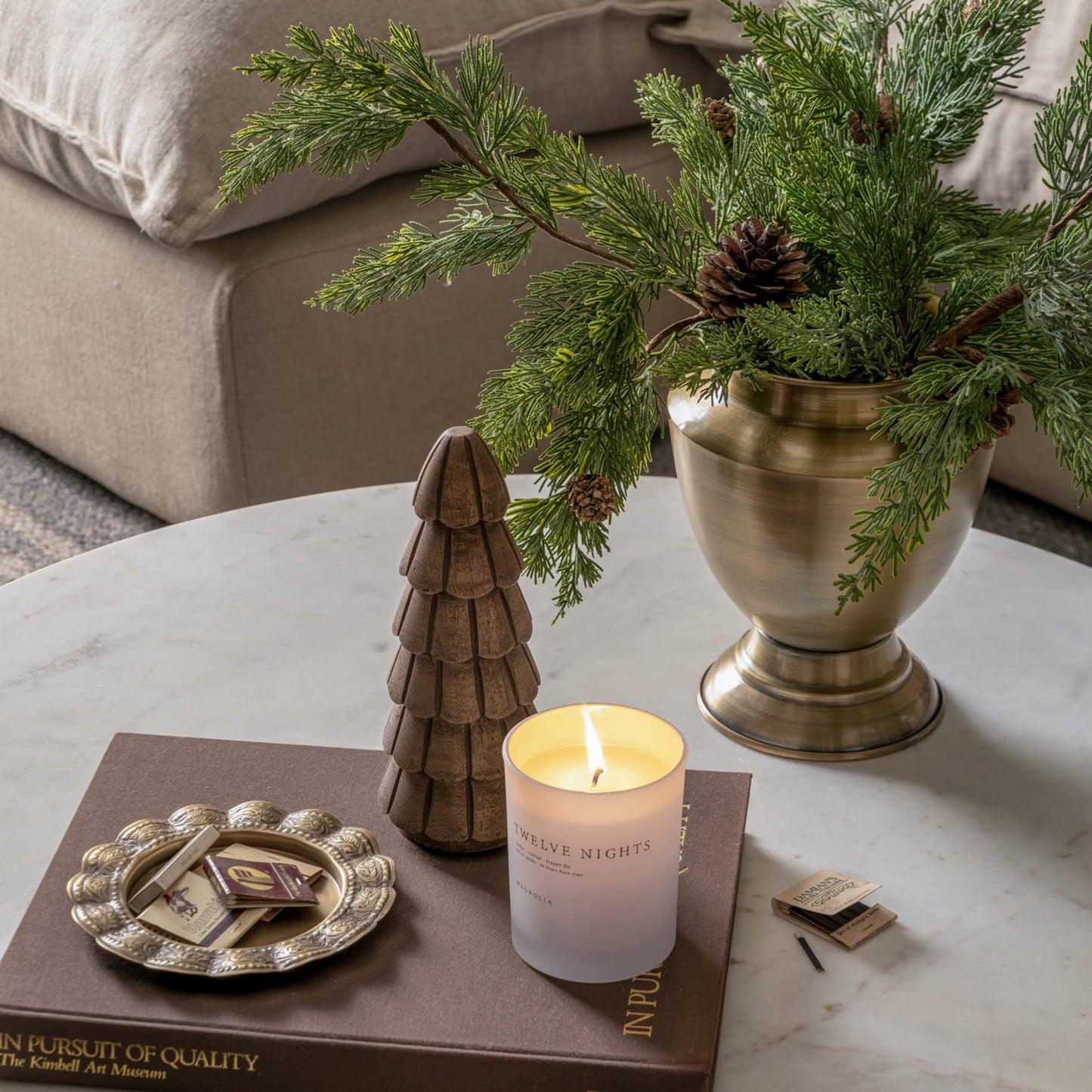 Hand Carved Woodland Tree styled on a coffee table