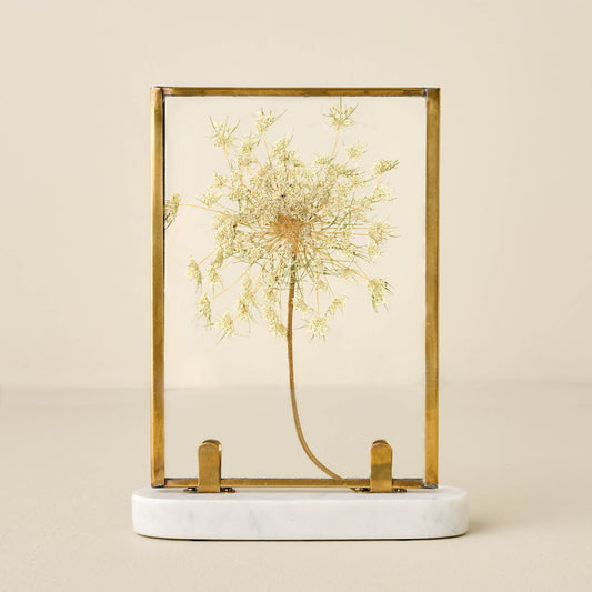 Antique Brass Bracket Photo Frame with a pressed floral inside