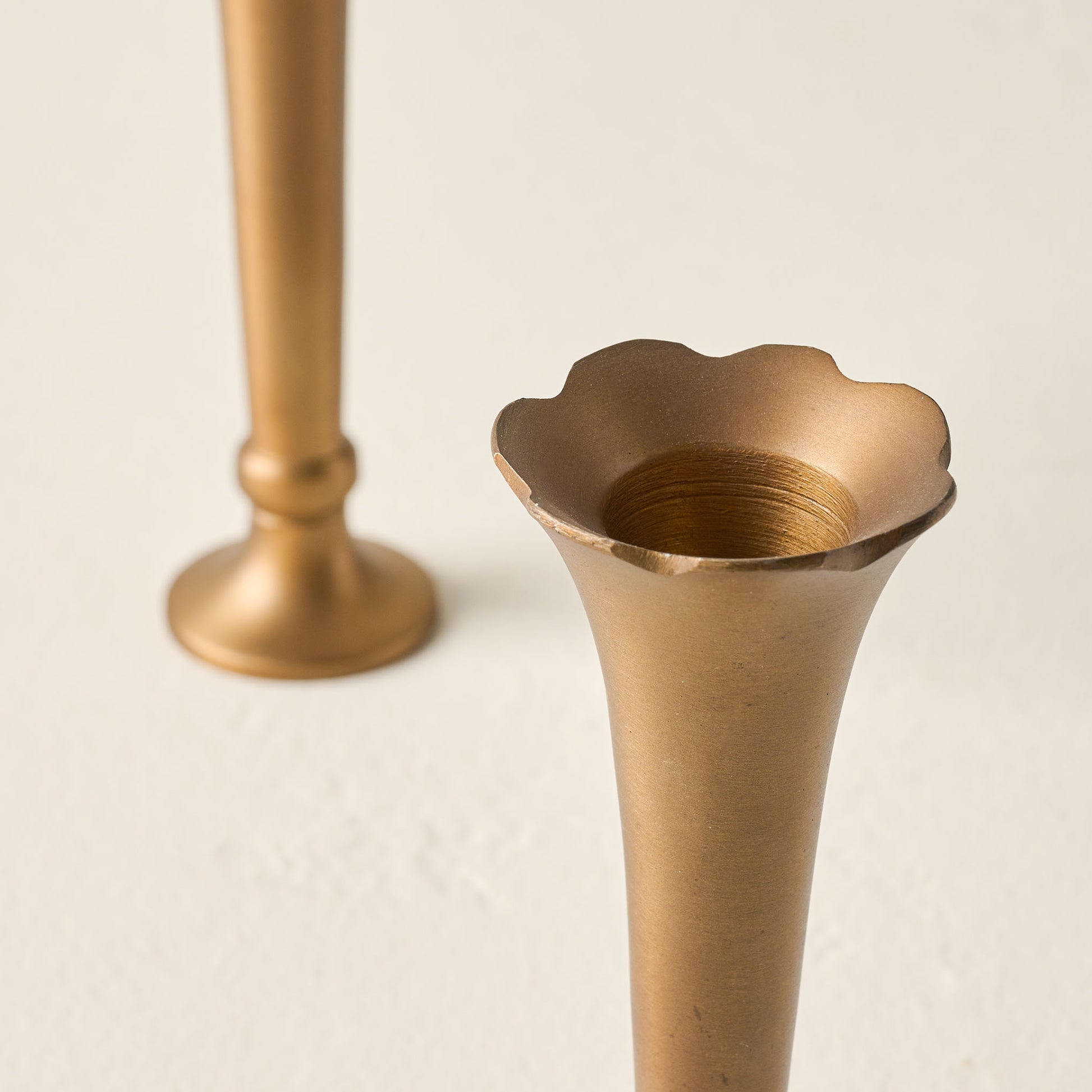 Flannery Scalloped Brass Bud Vase close up