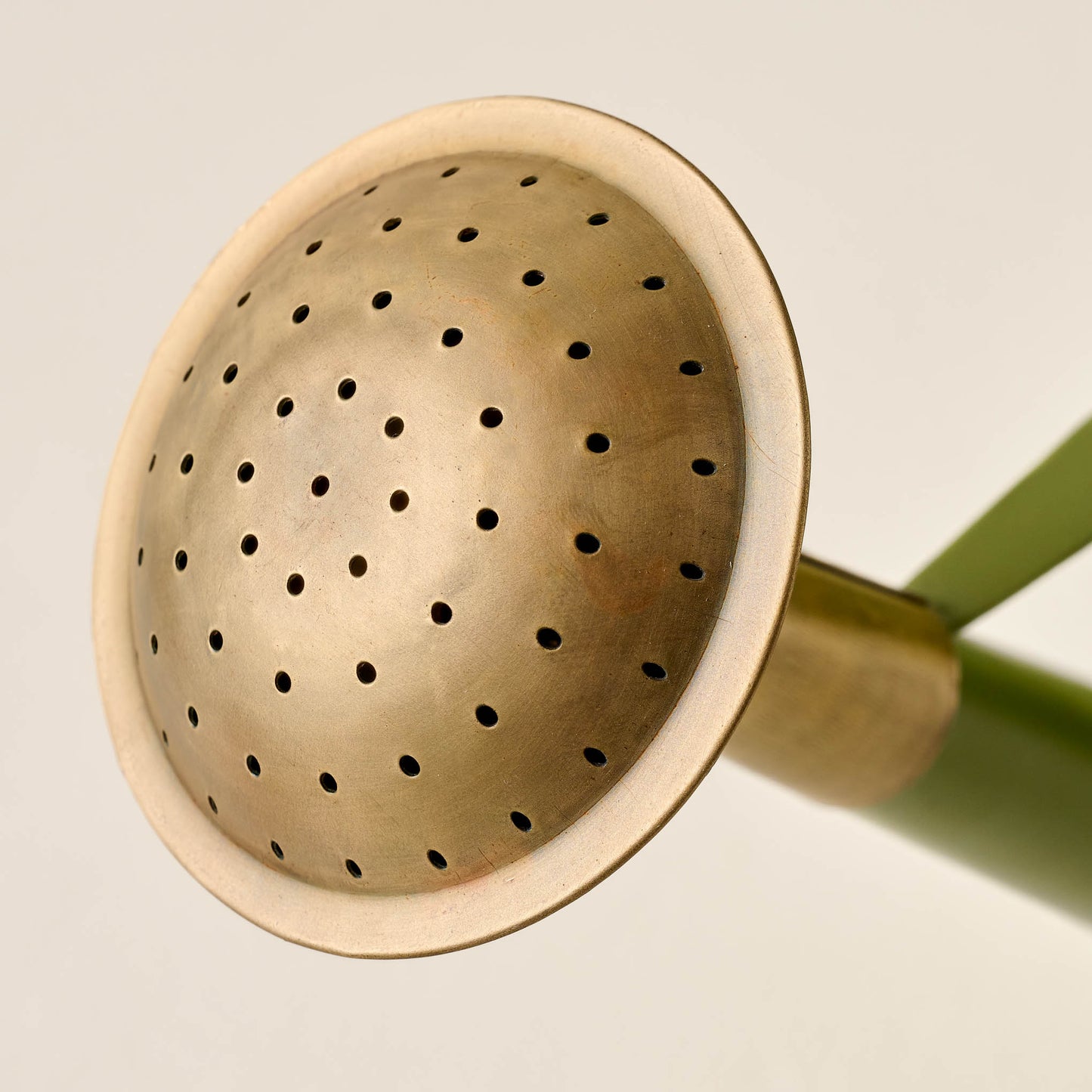 Magnolia Green Enamel Watering Can close up of spout