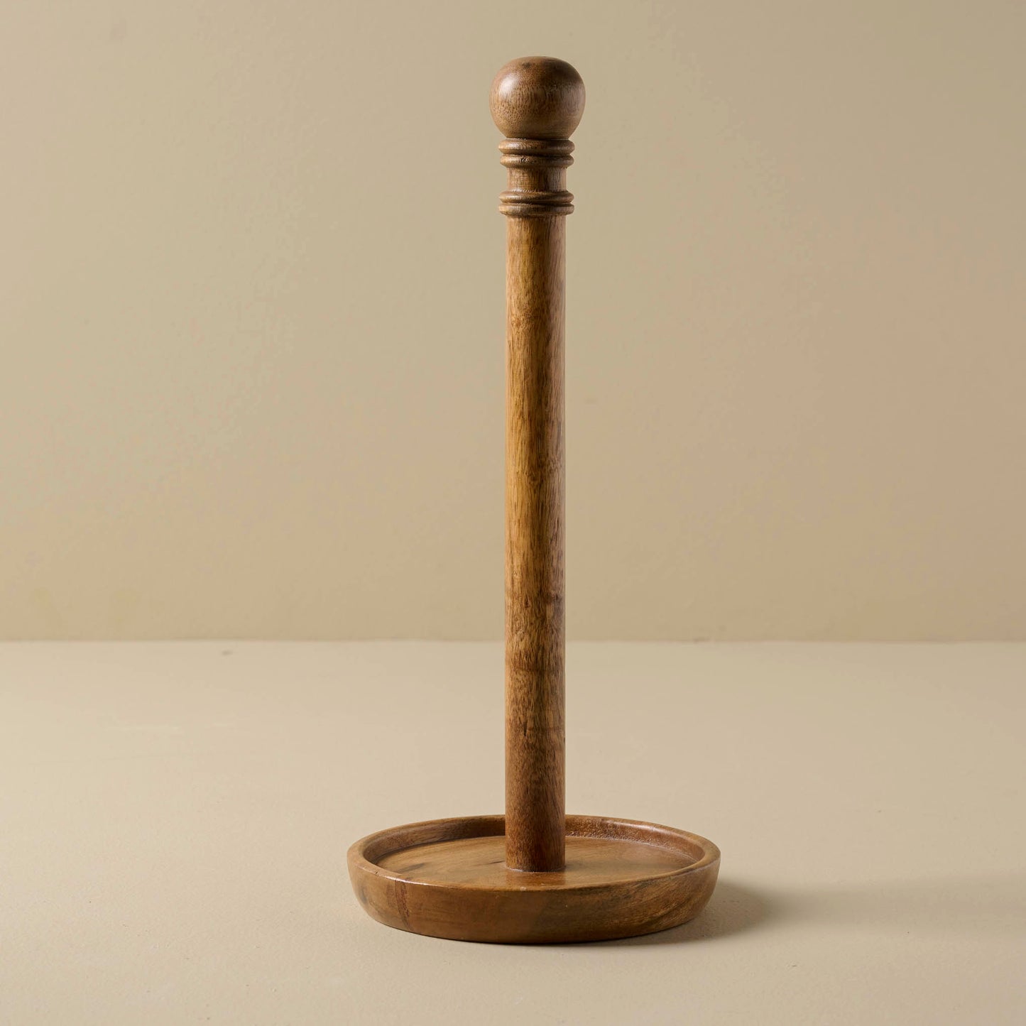 Antiqued Wood Paper Towel Holder without paper towel on it
