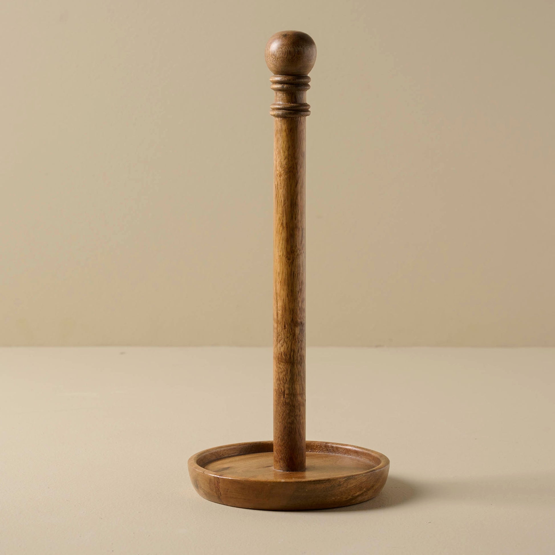 Antiqued Wood Paper Towel Holder without paper towel on it