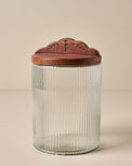 Small Antiqued Wood Ribbed Glass Canister